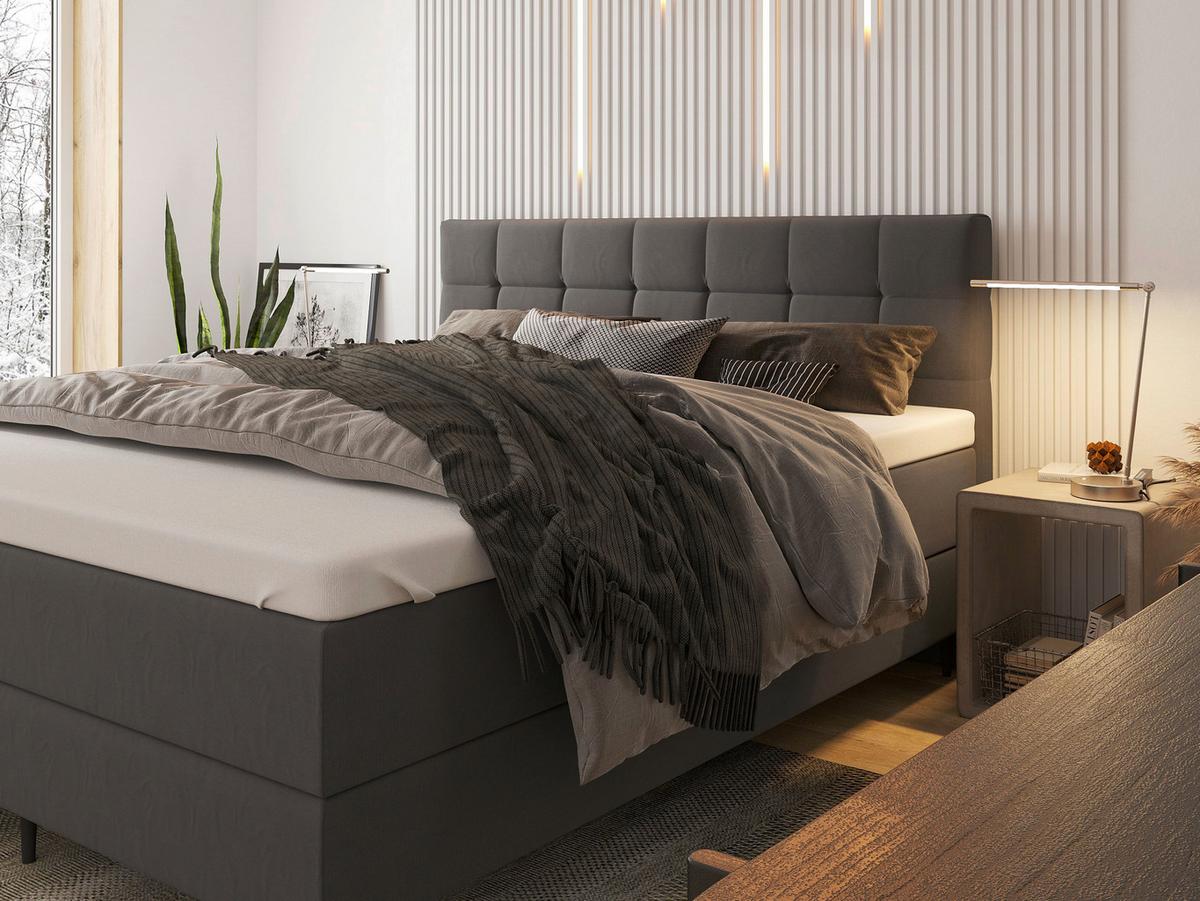 Boxspringbett mit Topper 180x200 Oregon - Dunkelgrau/Schwarz, KONVENTIONELL, Textil (180/200cm)