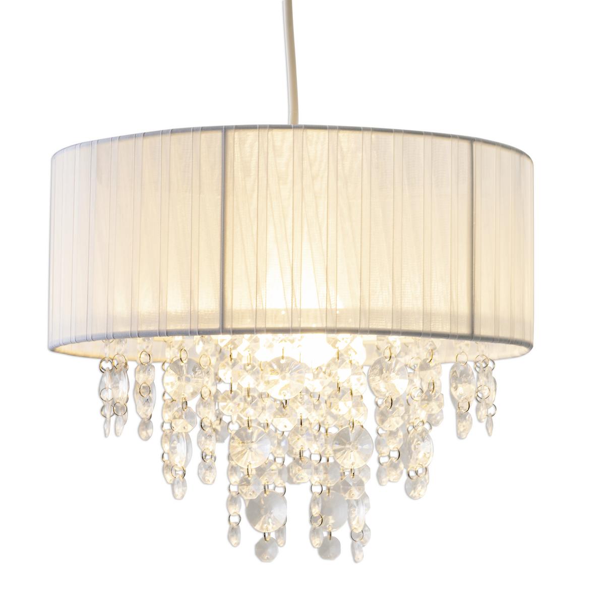 Hängeleuchte Kristallo H: 23cm 1-Flammig mit Kristallen - Transparent/Weiß, LIFESTYLE, Kunststoff/Textil (30/23cm) - Näve