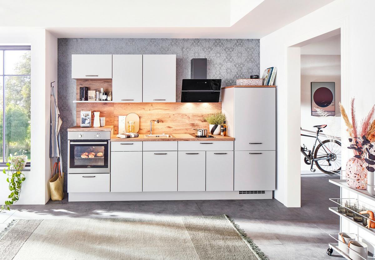 Küchenzeile Fontana Ohne Geräte 295 Cm Steingrau - Eichefarben, MODERN, Holzwerkstoff (295cm)