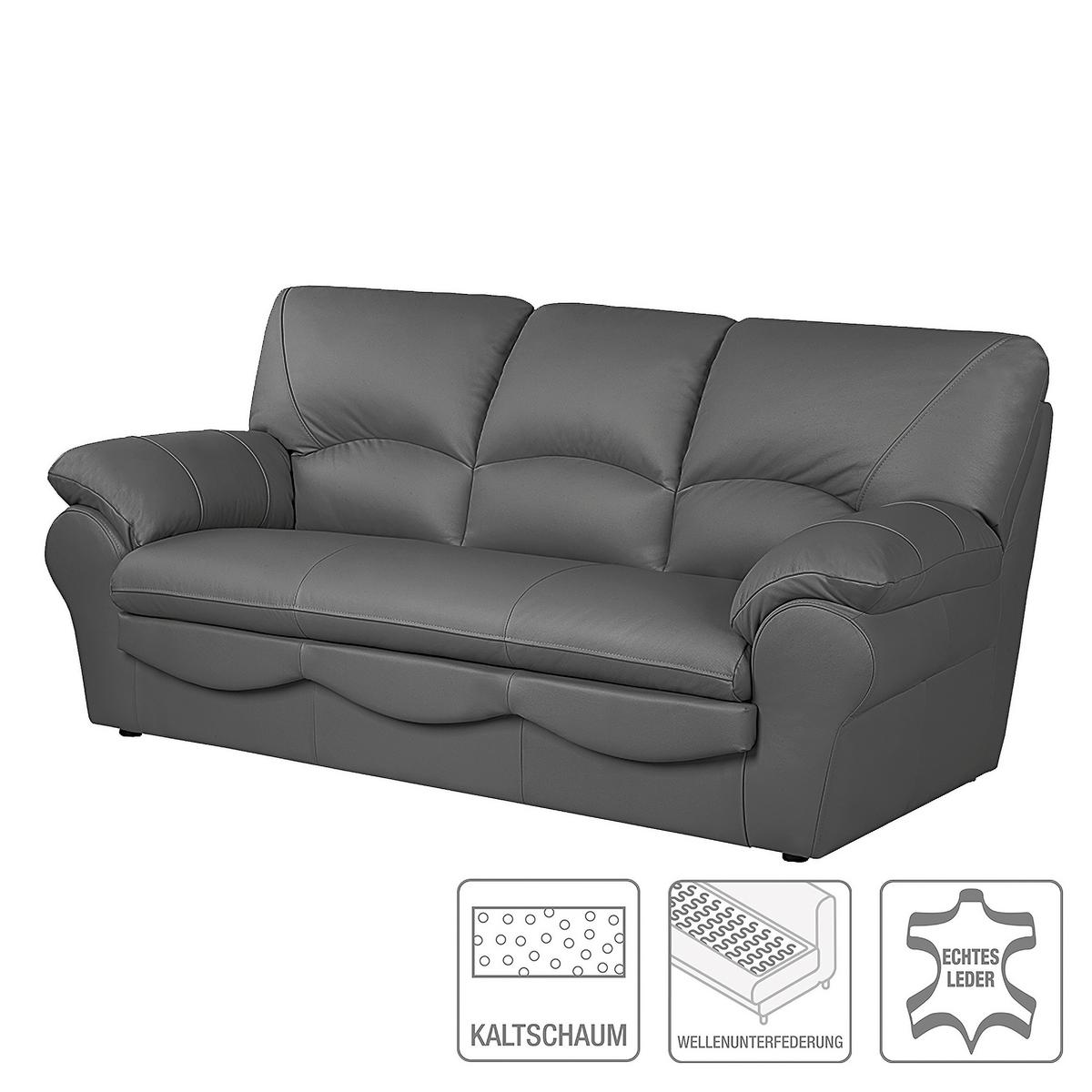 Schlafsofa Oslo, Anthrazit B: 205 Cm - Anthrazit/Schwarz, Design, Leder (205/92/85cm) - Livetastic