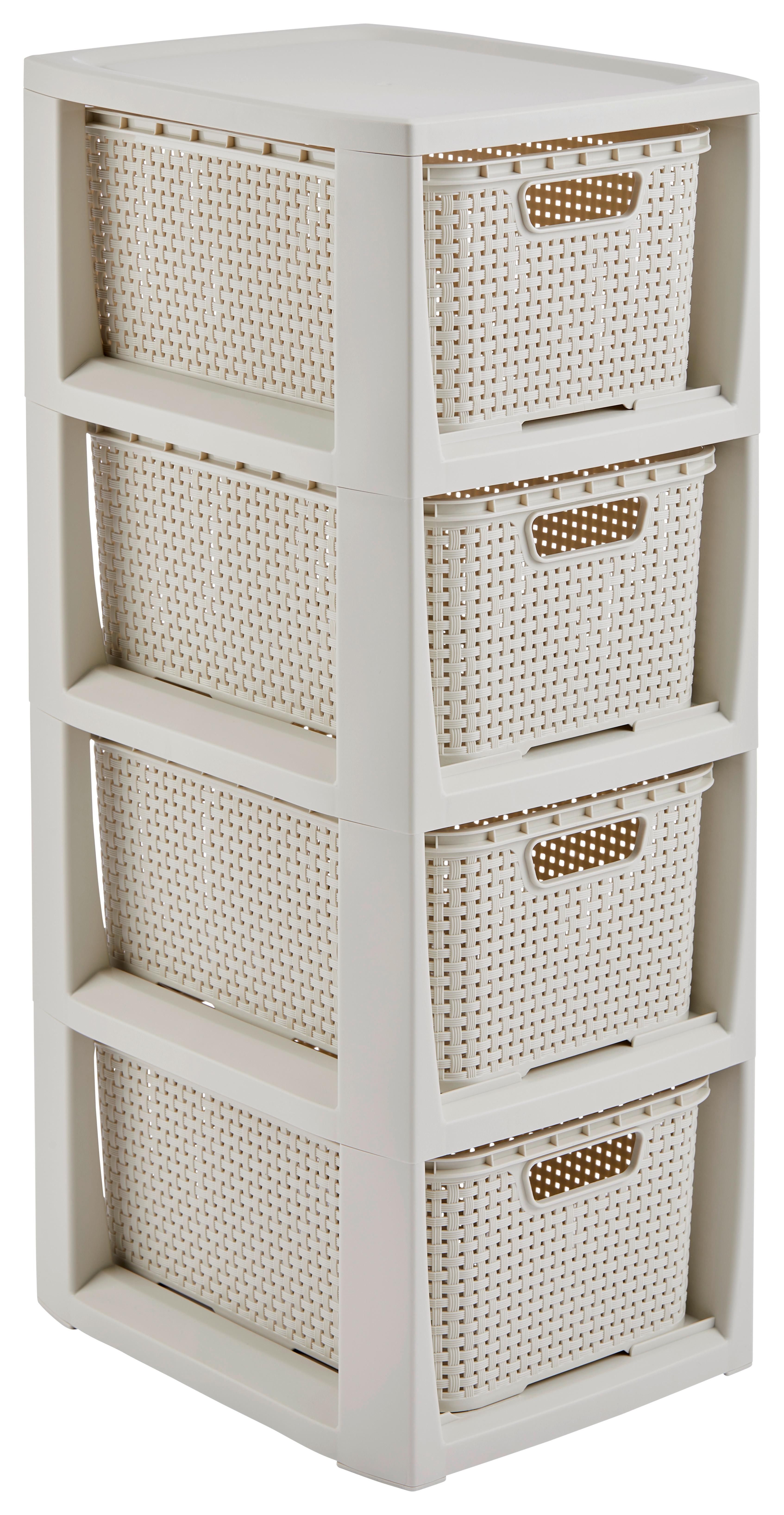 Schubladenbox Rattan Creme , Anthrazit 24,1x29,6x64 Cm - Anthrazit/Creme, Basics (24,1/29,6/64cm) - Ondega
