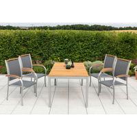 Gartentischgruppe Siena 5-Tlg. Aus Akazie, In Grau - Silberfarben/Naturfarben, KONVENTIONELL, Holz/Textil - Gardenson