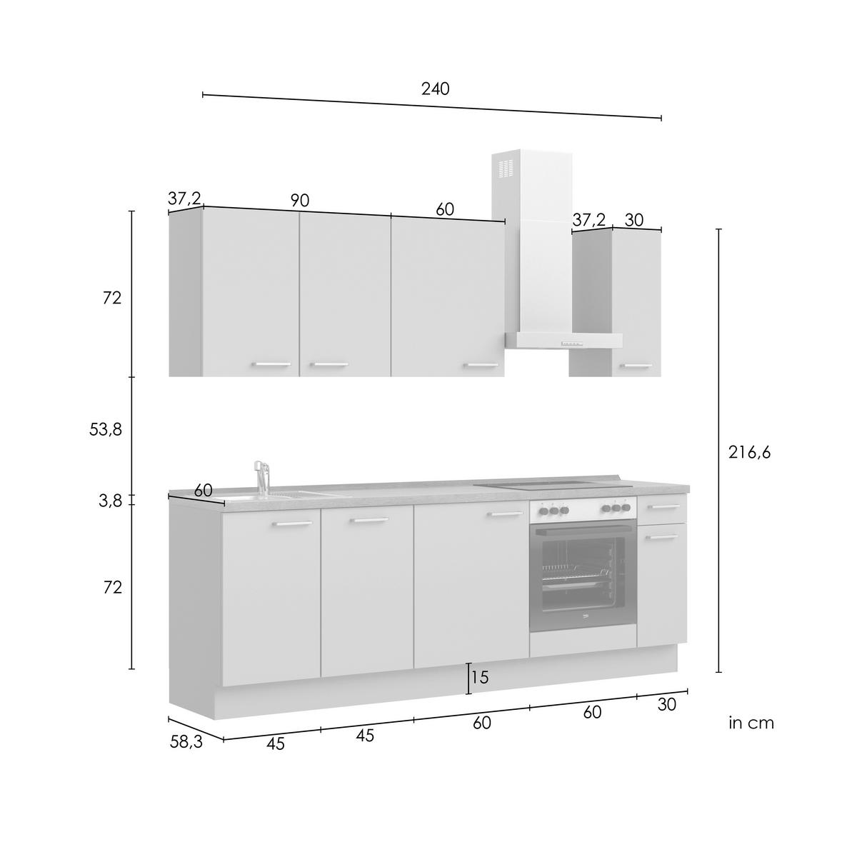 Kuchyňská linka 240 cm, olivově zelená - barvy dubu/černá, Moderní, kov/kompozitní dřevo (240cm) - Nobilia