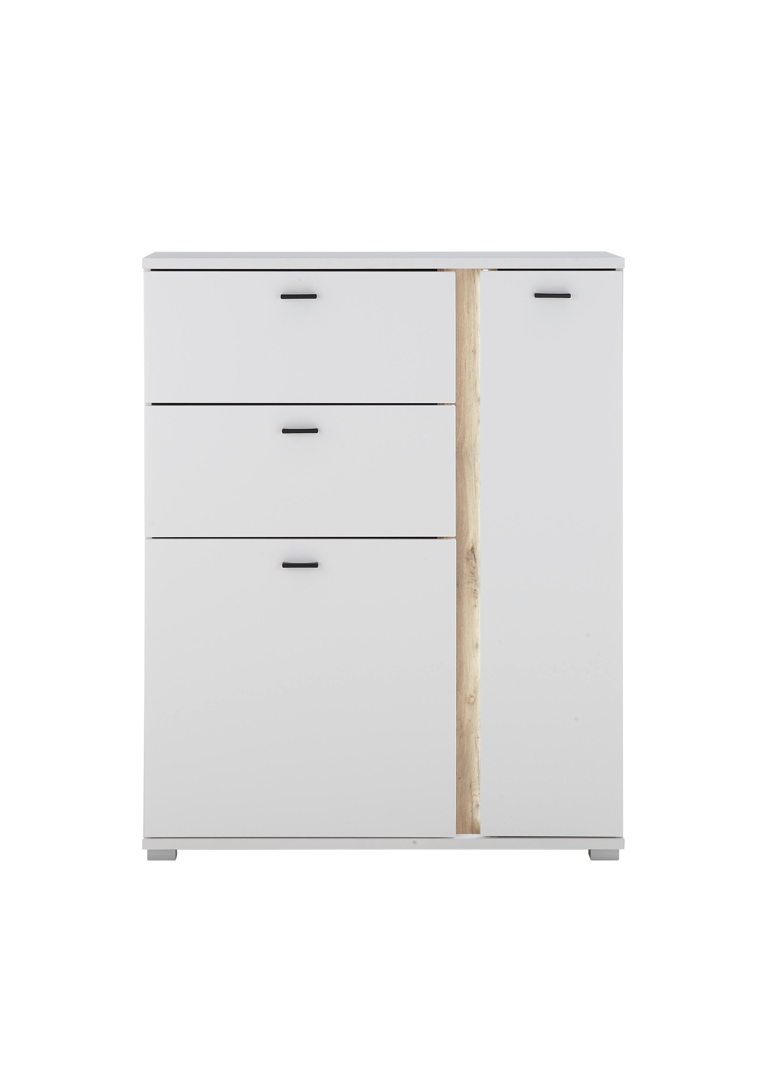 Highboard Long Island Weiß/Eiche Wotan B: 100 cm - Silberfarben/Eiche Wotan, Design, Holzwerkstoff (100/125/42cm) - MID.YOU
