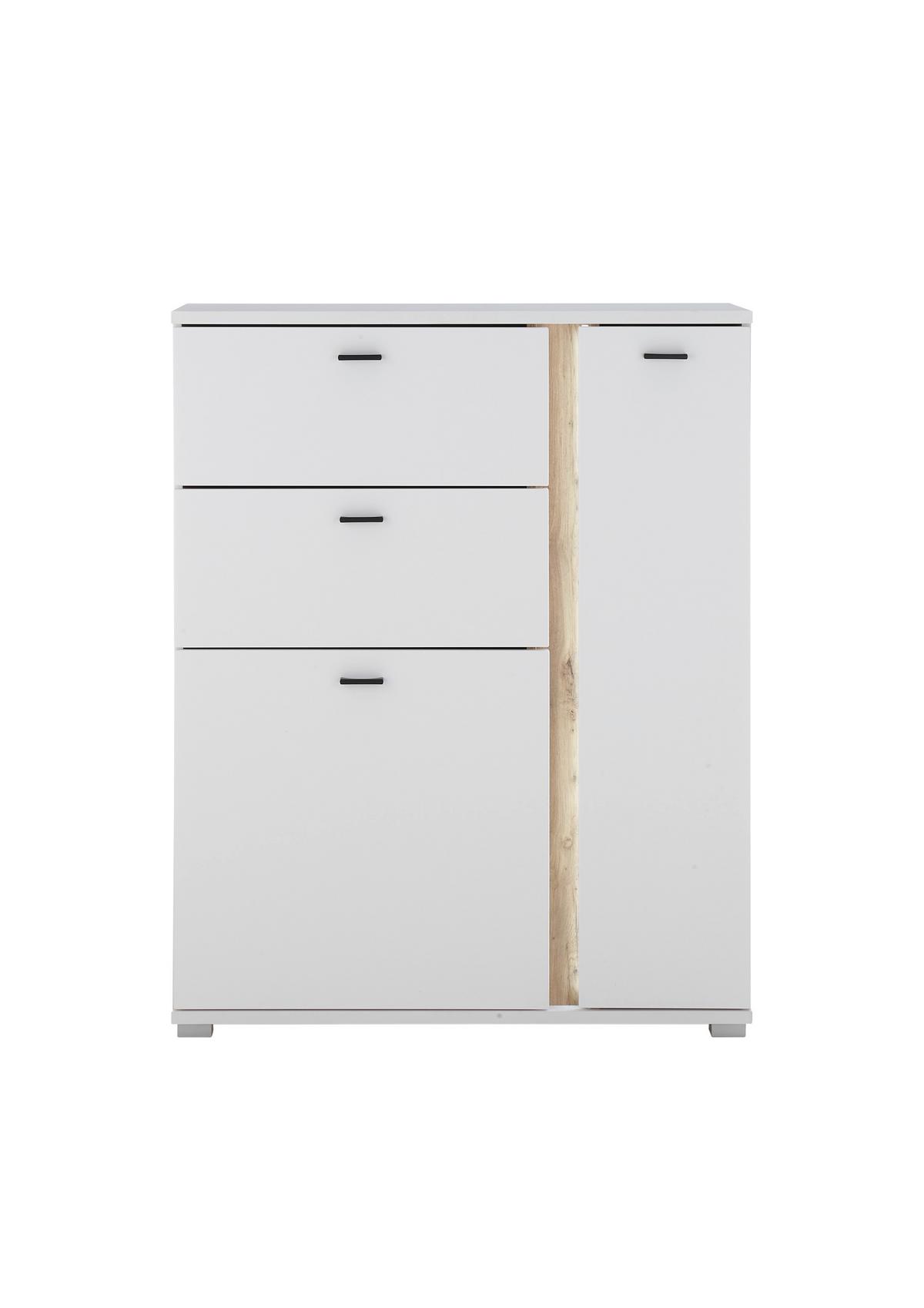 Highboard Long Island Weiß/Eiche Wotan B: 100 cm - Silberfarben/Eiche Wotan, Design, Holzwerkstoff (100/125/42cm) - MID.YOU