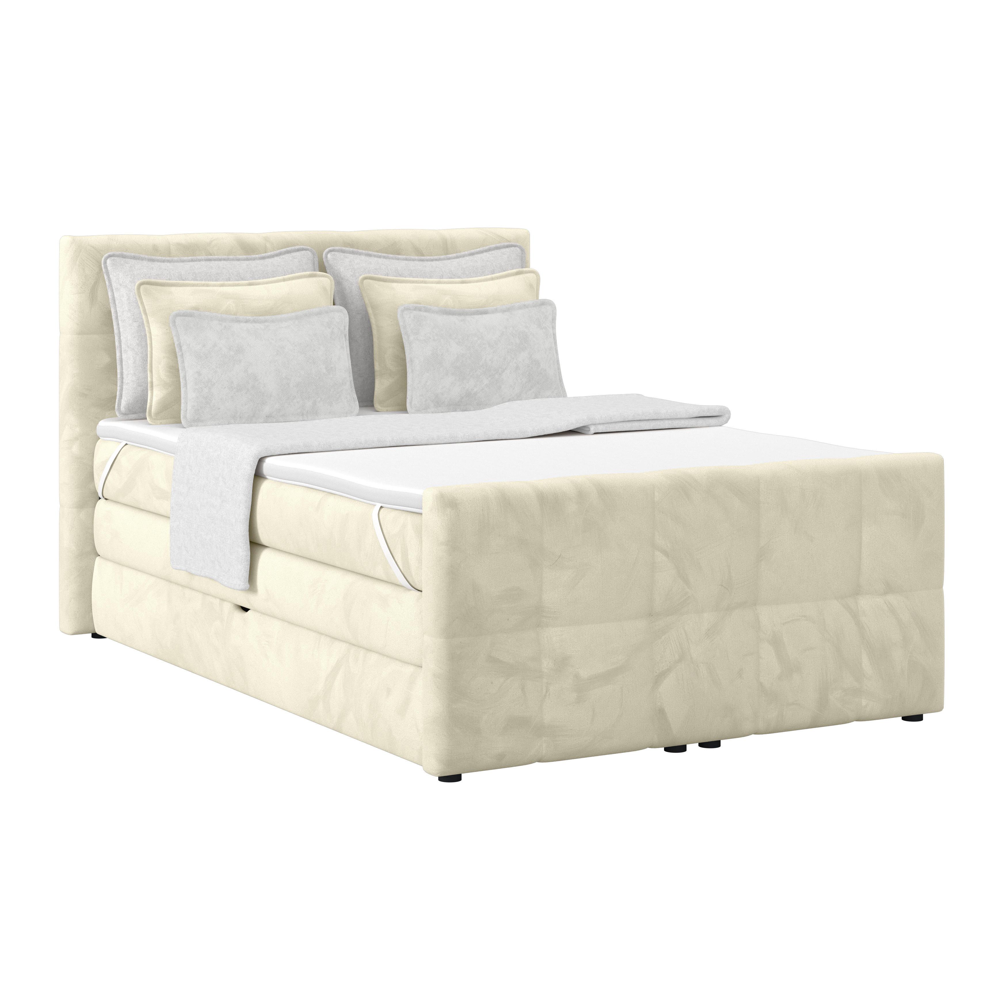 Boxspringbett Mit Topper Und Bettkasten 140x200 Cm Medino - Champagner, KONVENTIONELL, Holz/Holzwerkstoff (140/200cm) - Luca Bessoni