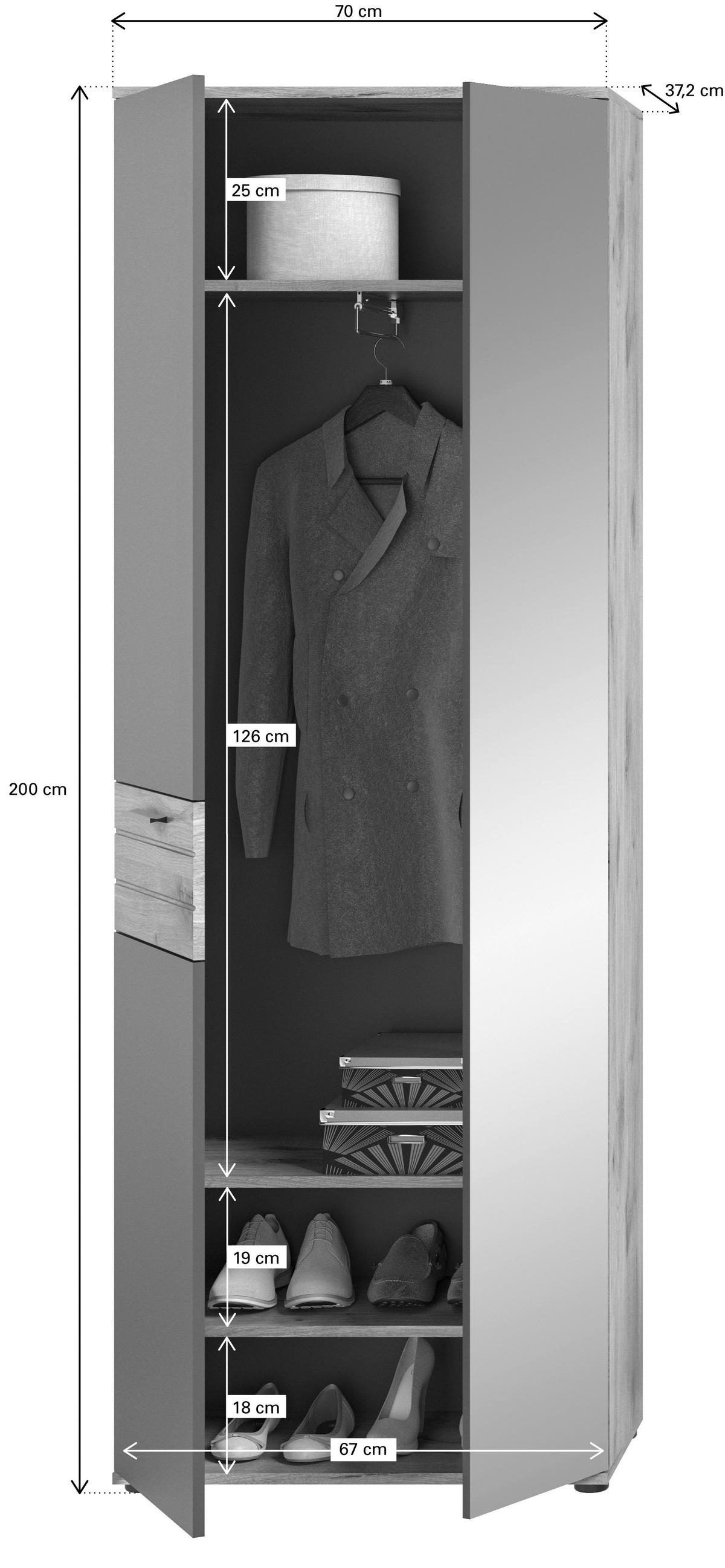 SKŘÍŇ NA ODĚV MASON - šedá/barvy dubu, Moderní, kompozitní dřevo/plast (70/200/37cm) - MID.YOU