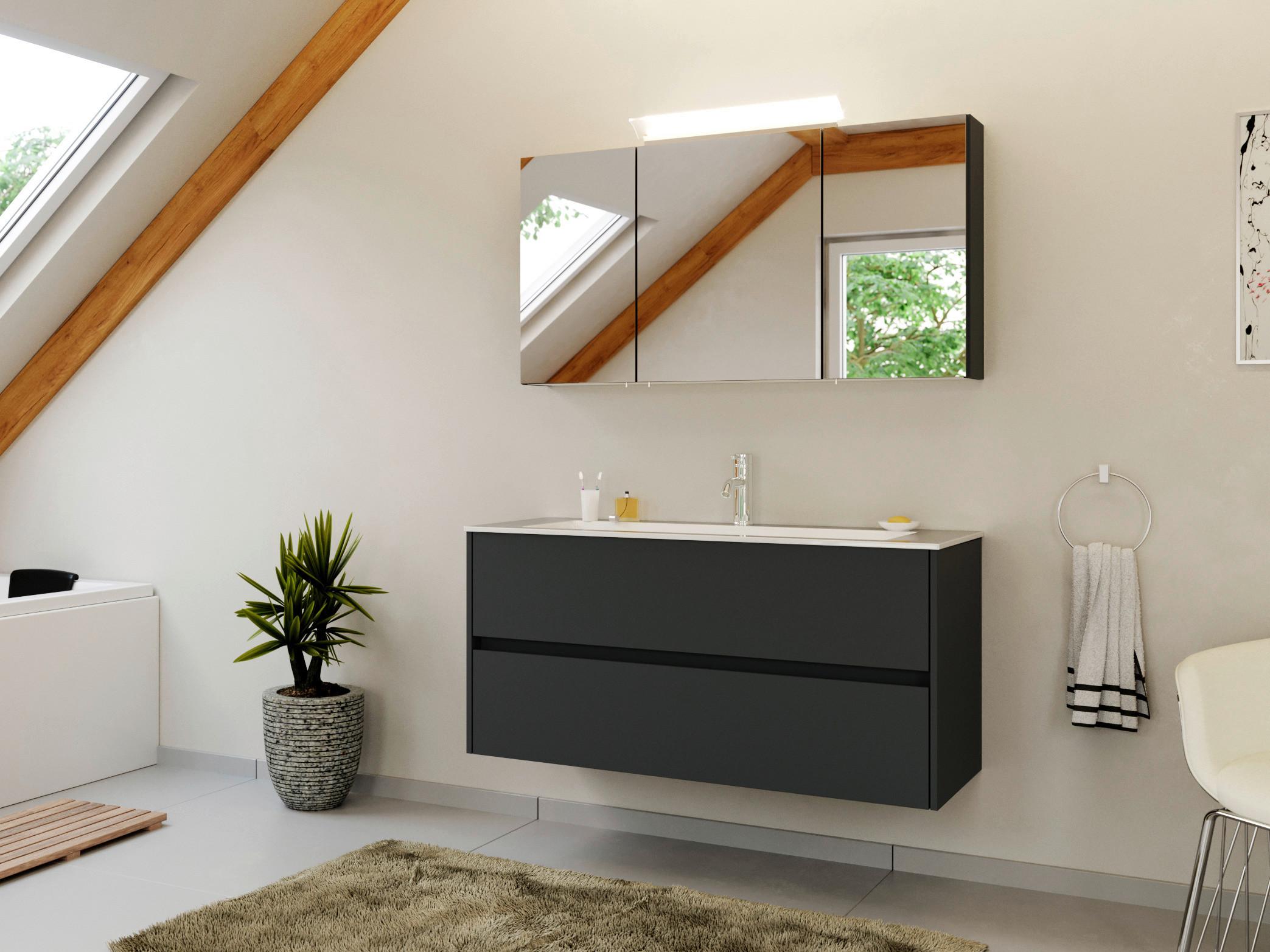 BADEZIMMER Limes, Graphitfarben B: 120 cm - Graphitfarben/Weiß, Basics, Holzwerkstoff/Stein (120cm) - MID.YOU