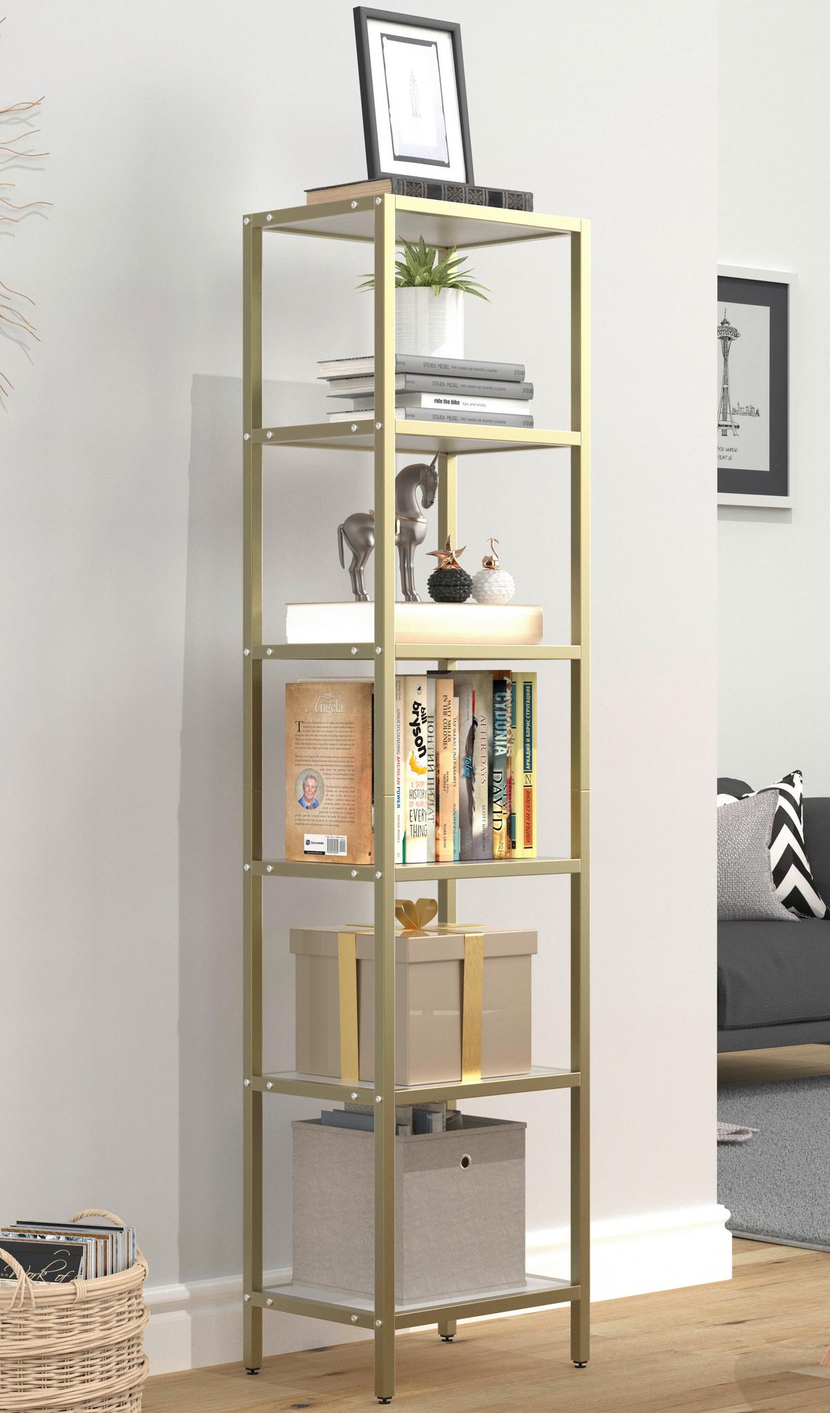 Vitrine Vinali Weiß, Goldfarben B:40cm - Goldfarben/Weiß, Design, Holzwerkstoff/Metall (40/165/30cm) - MID.YOU