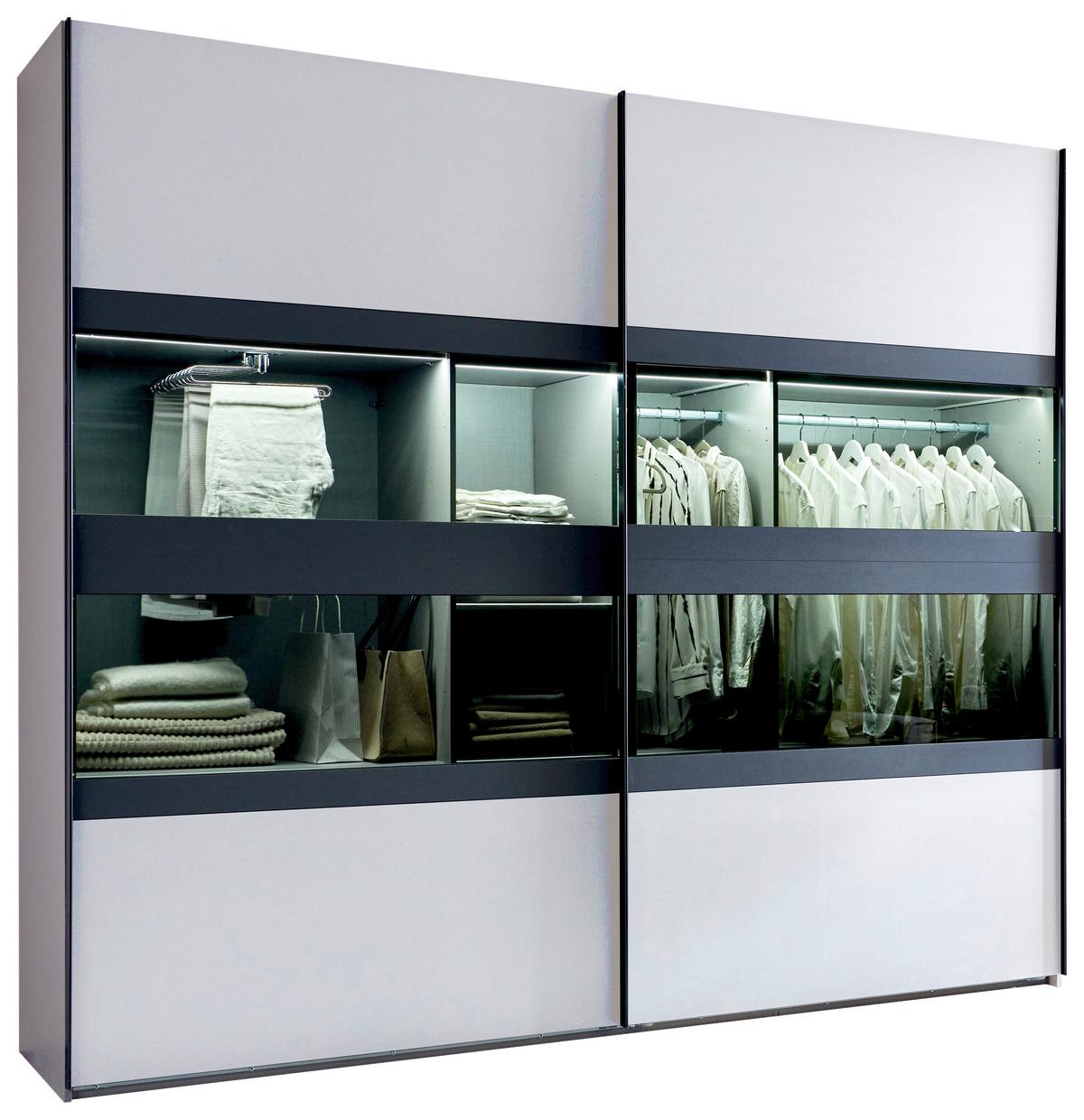 ŠATNÍ SKŘÍŇ S POSUVNÝMI DVEŘM EASY PLUS BLACK - bílá/černá, Moderní, kov/kompozitní dřevo (270/236/65cm)