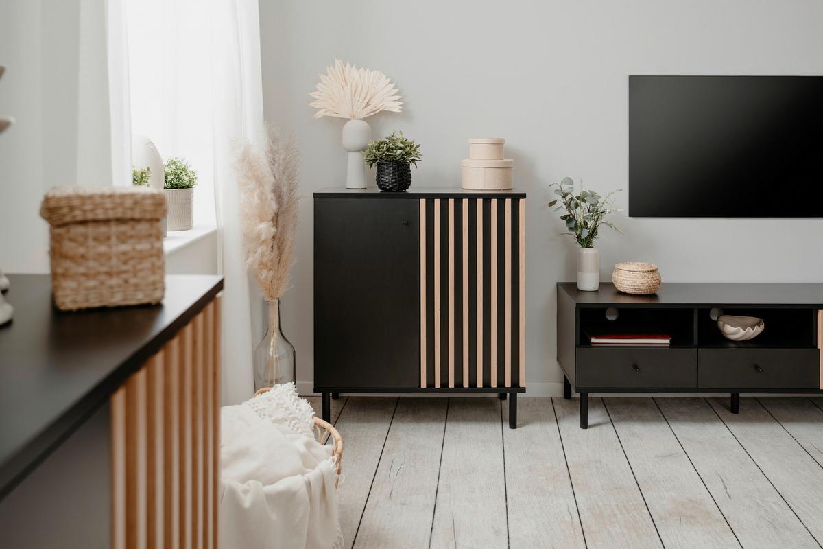 Kommode Monza 01d - Schwarz/Eiche Artisan, Design, Holzwerkstoff (80/90/40cm) - Livetastic