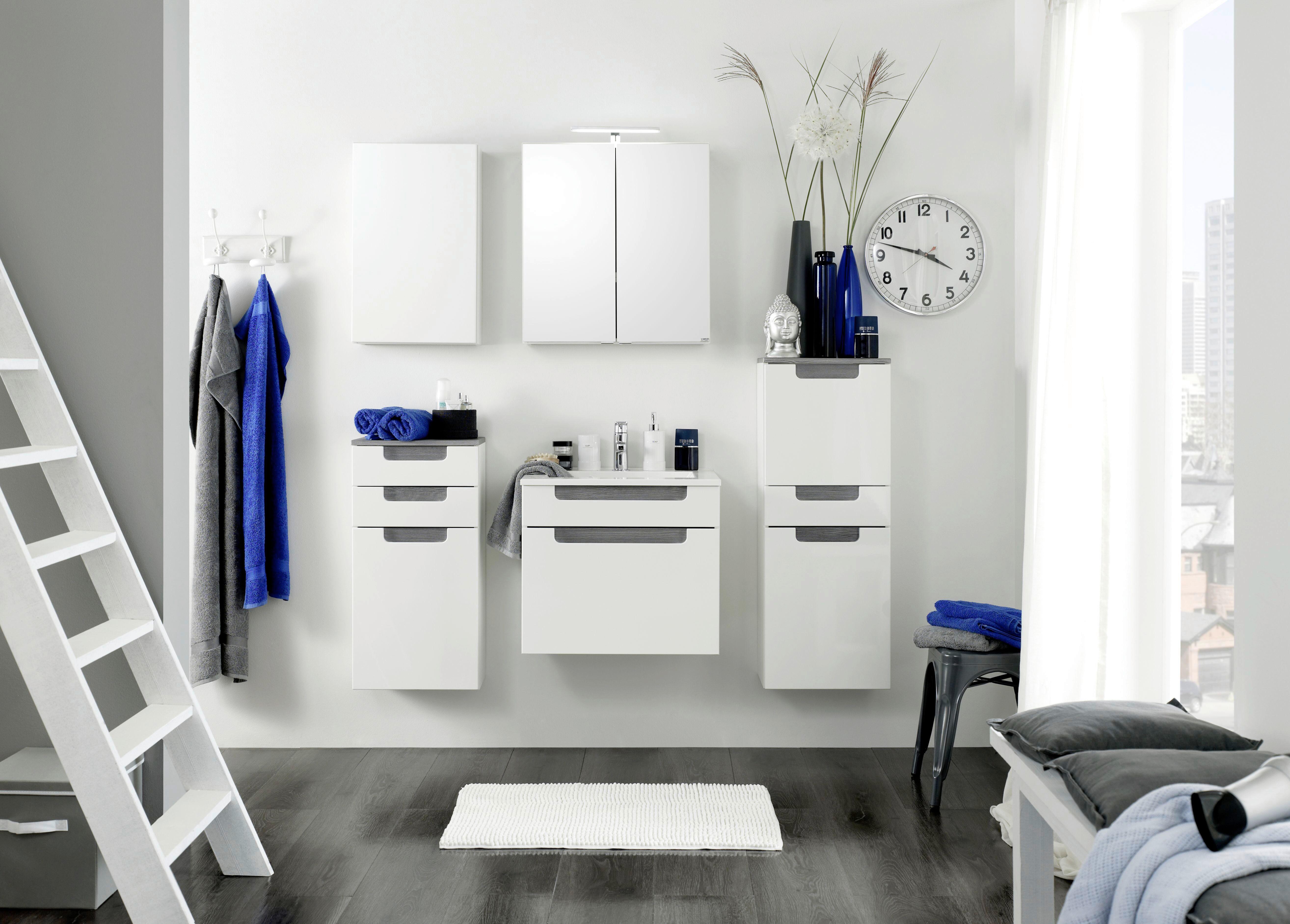 Midischrank Mit Türdämpfer Siena 40cm Weiß/eiche Dekor - Weiß/Silbereichenfarben, MODERN, Holzwerkstoff (40/105/27cm) - Held