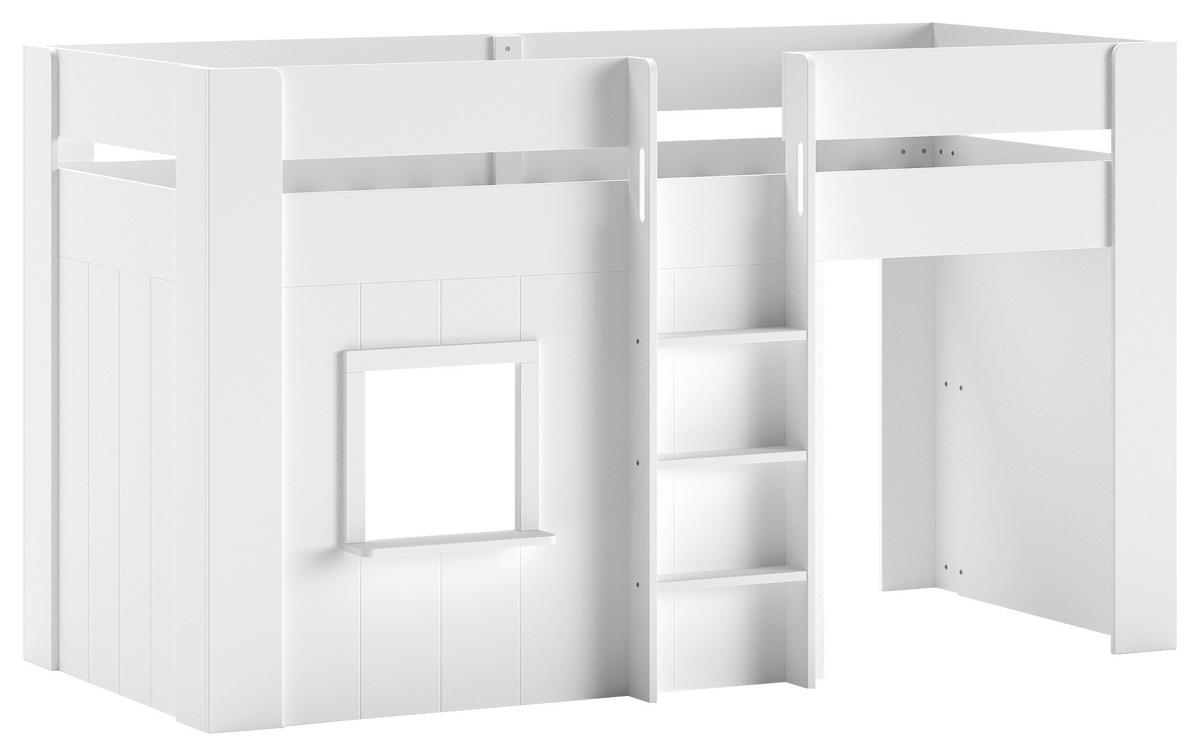 Středně vysoká postel RENO s žebříkem a roštem 90x200cm - bílá/přírodní barvy, Romantický / Rustikální, dřevo/kompozitní dřevo (90/200cm) - MID.YOU