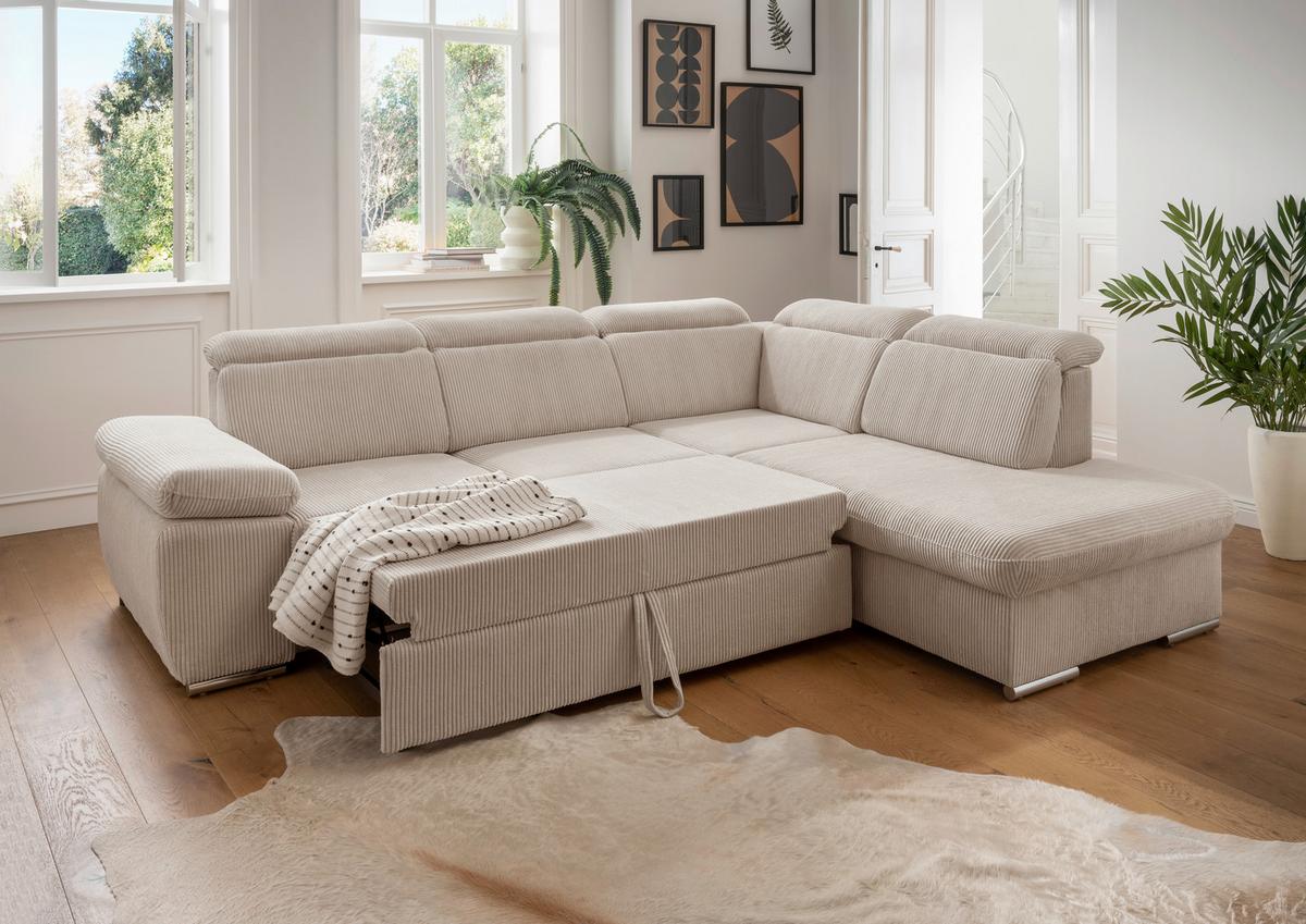 Ecksofa Vasto Beige S: 283x228 cm - Chromfarben/Beige, Design, Textil (283/228cm) - Livetastic