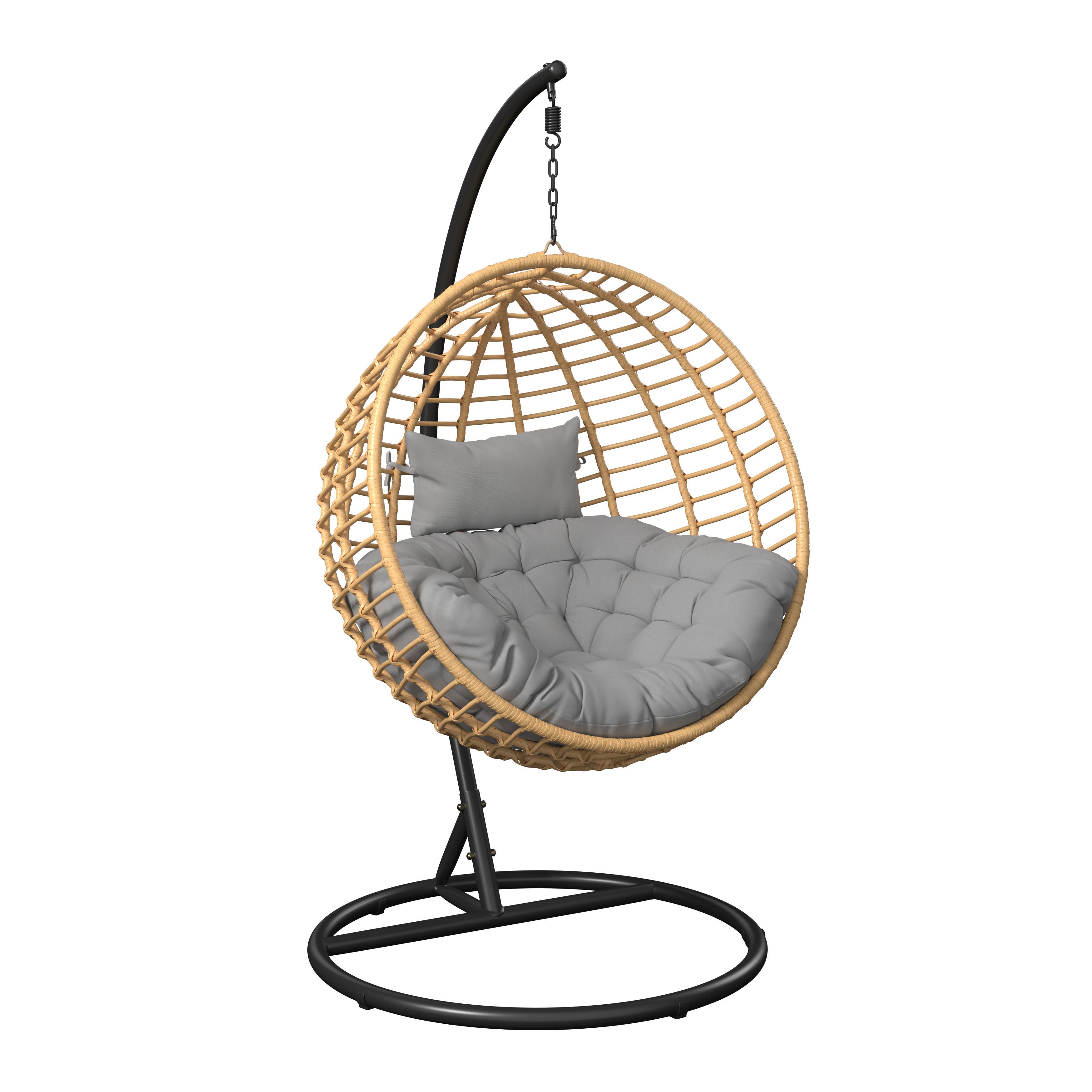 Hängesessel Ottawa - Schwarz/Naturfarben, Basics, Kunststoff/Textil (105/195/105cm) - Beldano