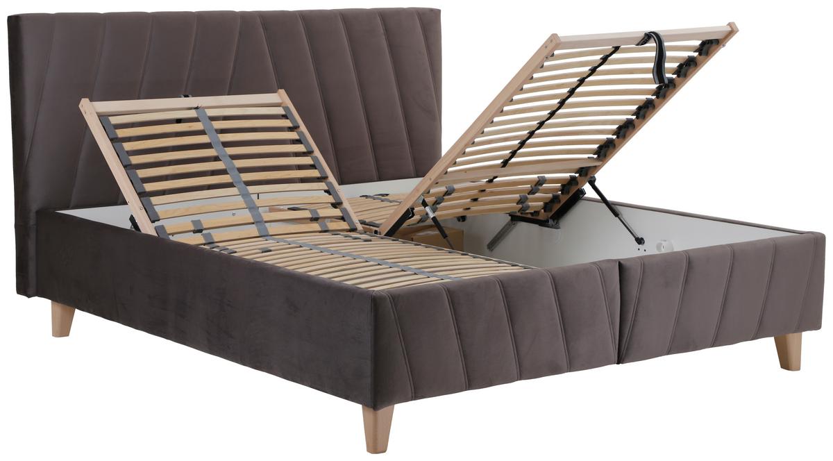 Čalúnená posteľ NORA,160x200cm,hnedá - hnedá/prírodná farba, Modern, drevo/textil (160/200cm)