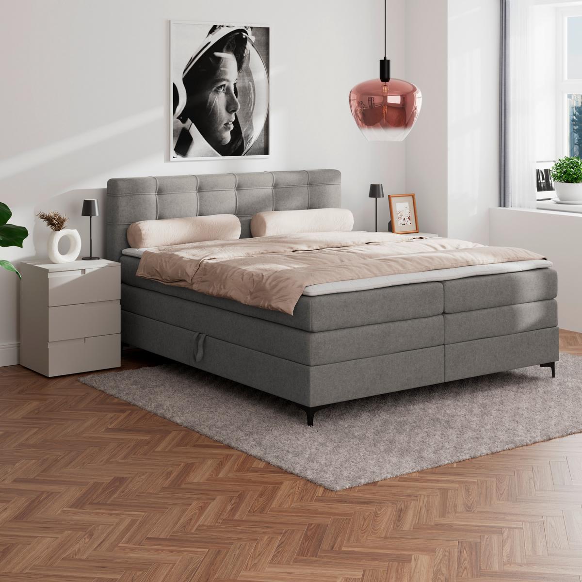 Boxspringbett MITTO Taupe 200x200 cm - Taupe/Schwarz, KONVENTIONELL, Textil/Metall (200/200cm)