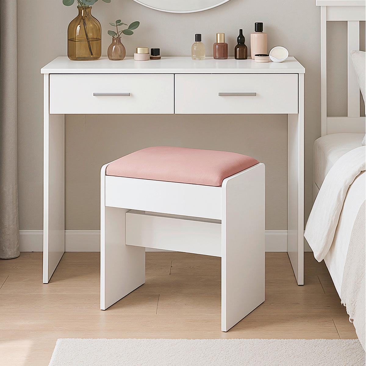 TABURETKA K TOALETNÉMU STOLÍK BIELA/RUŽOVÁ - biela/ružová, Trend, kompozitné drevo/textil (45/45/28,6cm) - Boxxx