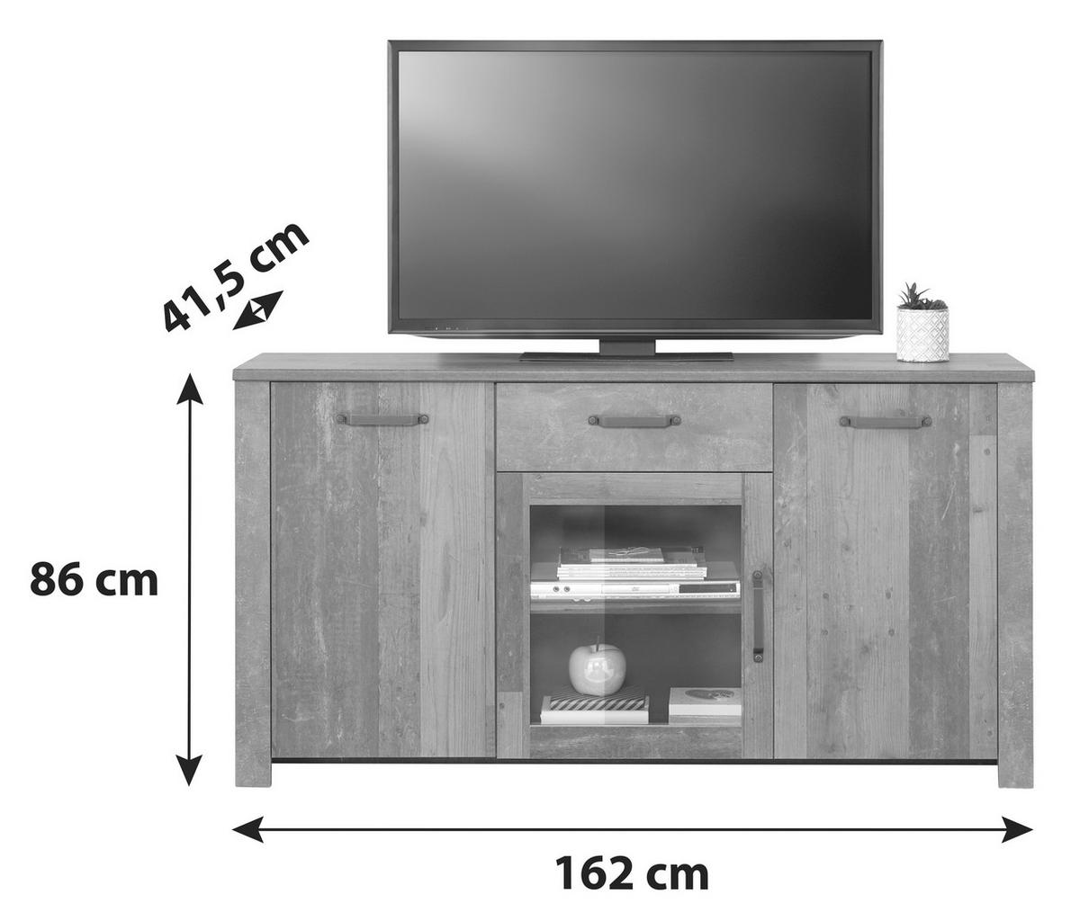Sideboard Mit Glaselement B: 162 Cm Ontario, Old Style - Dunkelgrau/Eichefarben, Trend, Glas/Holzwerkstoff (162/86/41,5cm) - Ondega