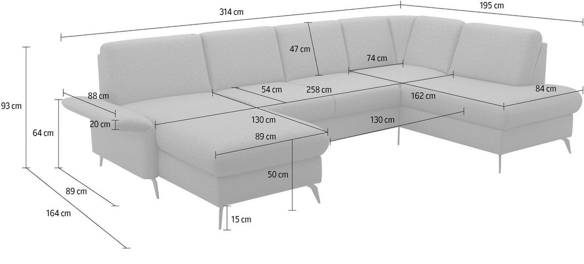 Wohnlandschaft Rochelle Schlammfarben U: 164x314x195cm - Schlammfarben/Schwarz, KONVENTIONELL, Textil (164/314/195cm) - Sit & More