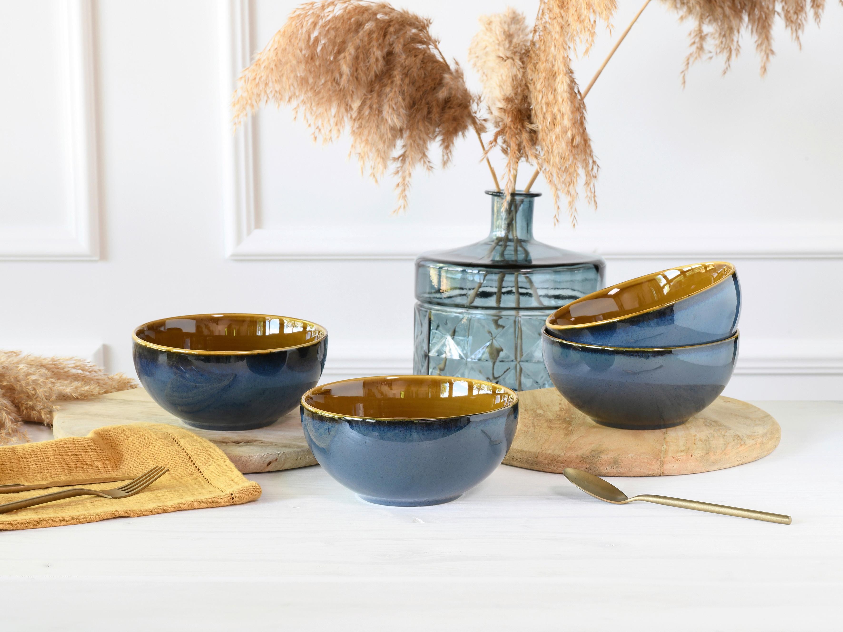 Schüsselset Mallorca Blau, Braun 4--Teilig - Blau/Braun, Basics, Keramik - Creatable