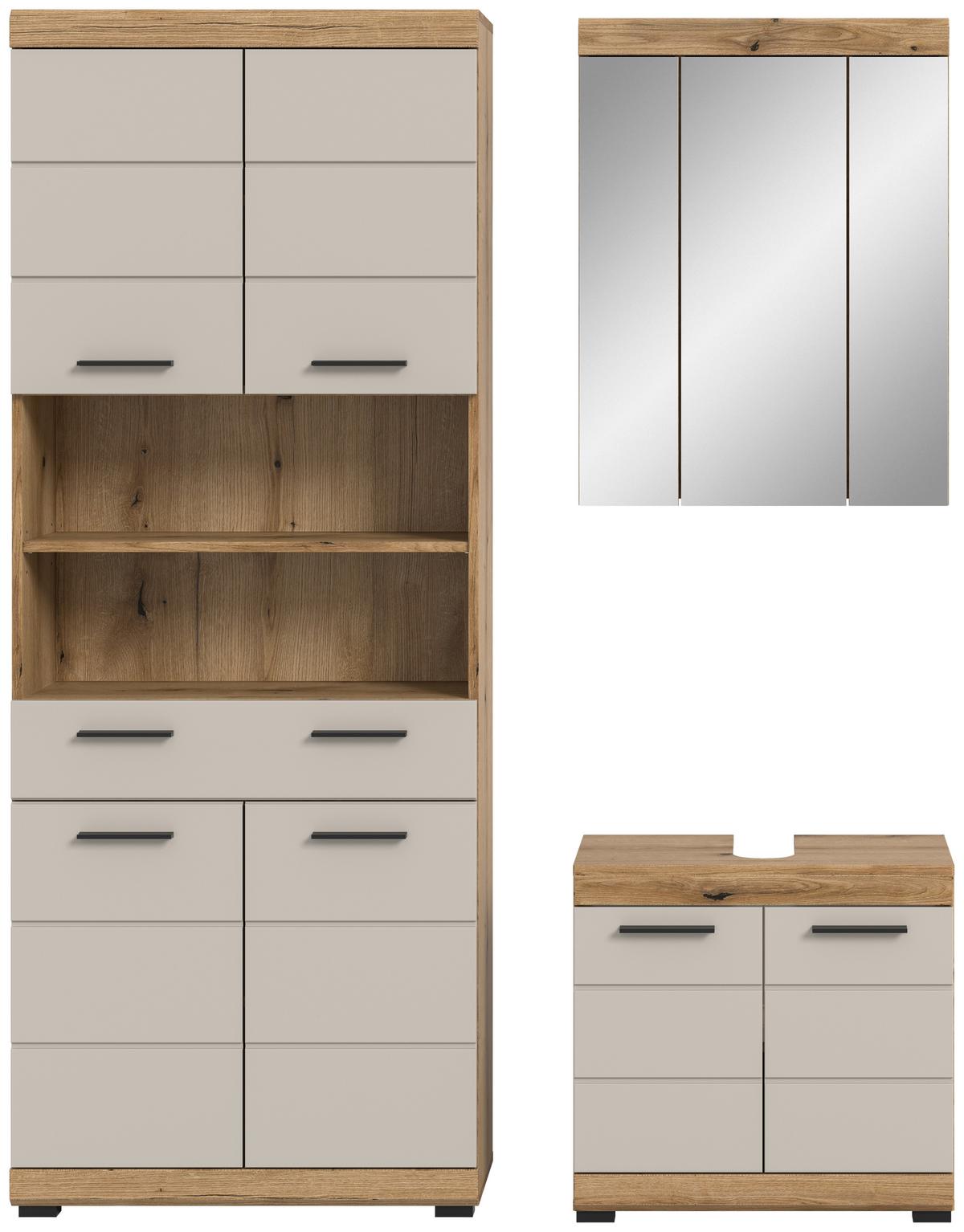 Badezimmer Scout Kaschmir/Naturfarben B: 134 cm - Kaschmir/Schwarz, MODERN, Glas/Holzwerkstoff (134cm) - MID.YOU