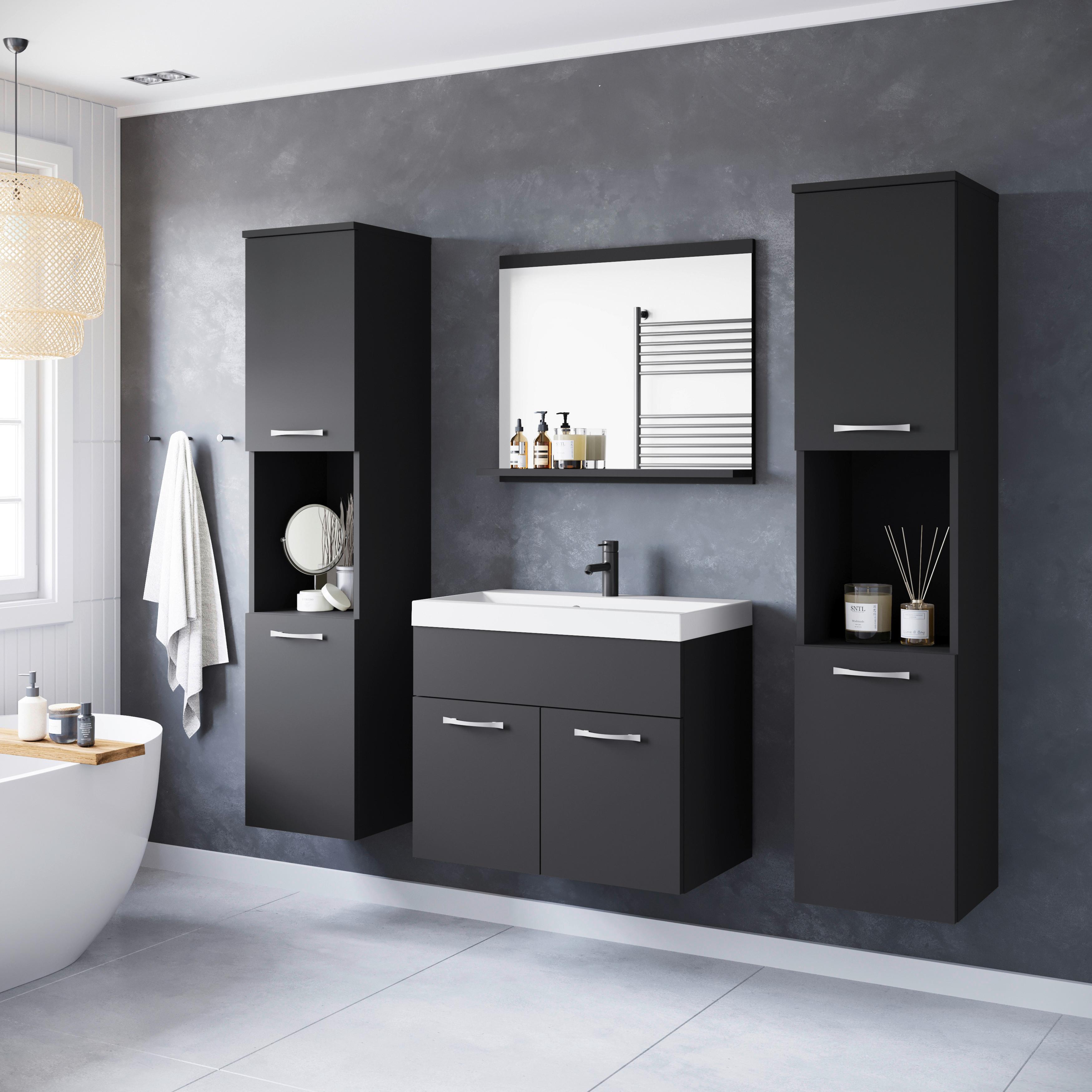 Badmöbel-Set 5-Tlg. Montreal Schwarz/Graphit B: 120,4 cm - Graphitfarben/Schwarz, LIFESTYLE, Keramik/Holzwerkstoff (120,4/132,8/35cm) - P & B