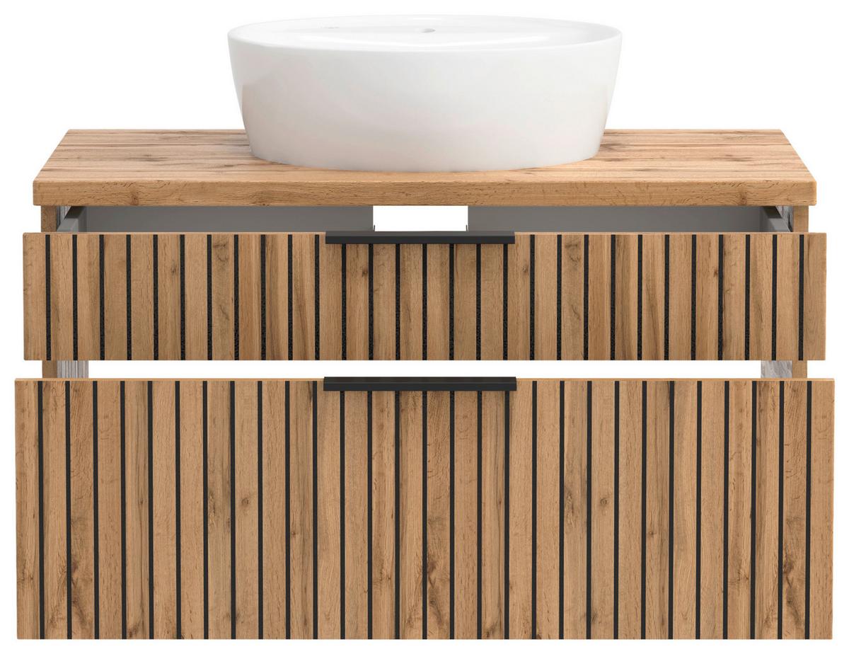 Waschbecken Mit Unterschrank Chester B: 80 Cm - Eiche Wotan/Schwarz, MODERN, Keramik/Holzwerkstoff (80cm) - Held