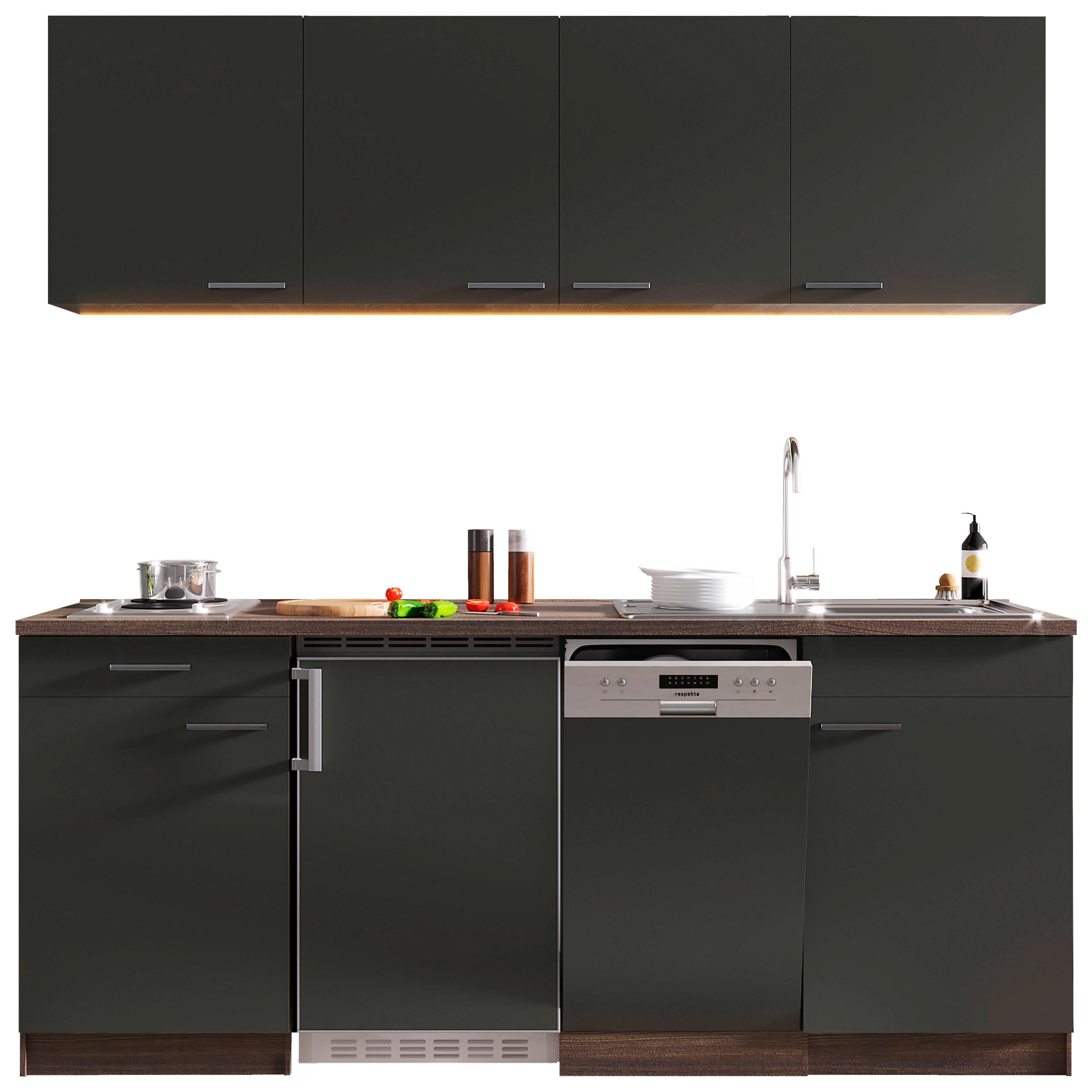 Küchenzeile Economy mit Geräten 195 cm Grau/Eiche Dekor Modern - Eichefarben/Grau, Basics, Holzwerkstoff (195cm) - Respekta