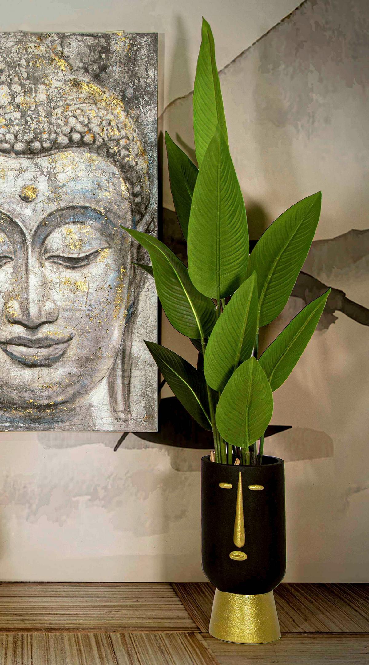 Vase Tribal D Schwarz, Goldfarben B: 21,7 Cm - Goldfarben/Schwarz, Basics, Kunststoff (21.70/45/21cm)