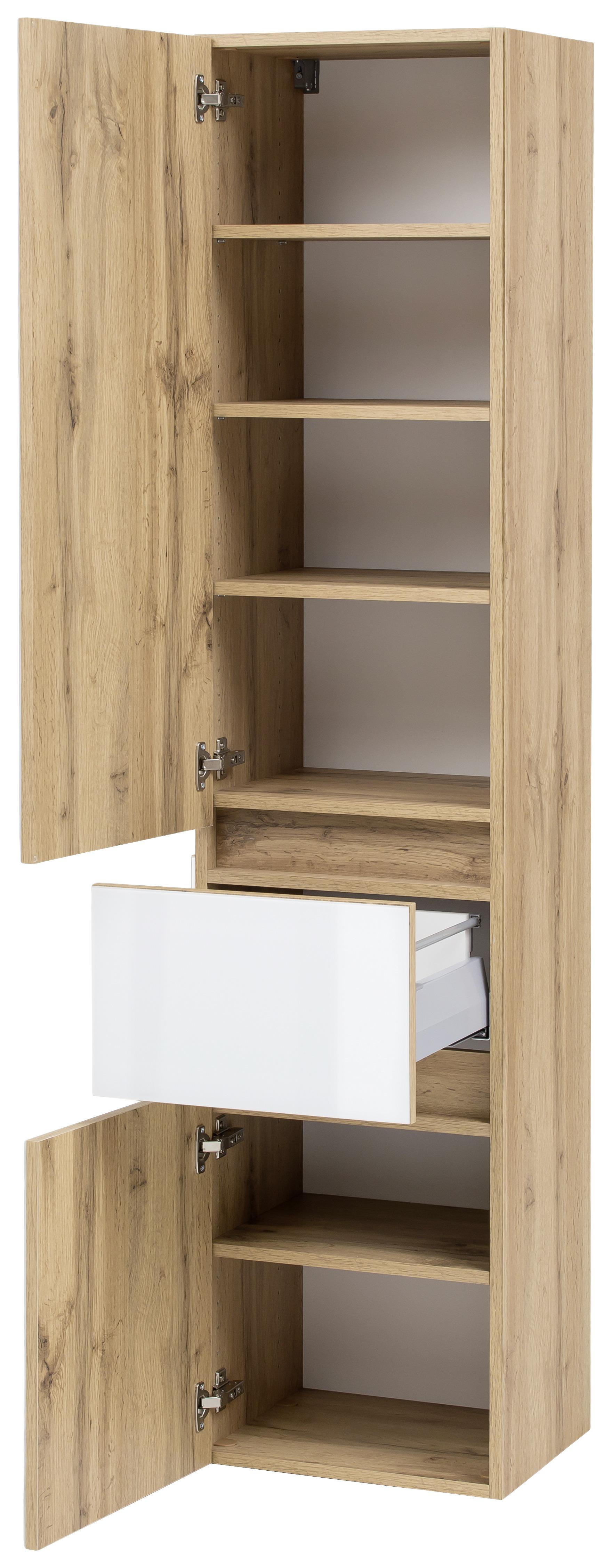 Hochschrank HELSINKI in Wotaneiche & Weiß, geöffnet