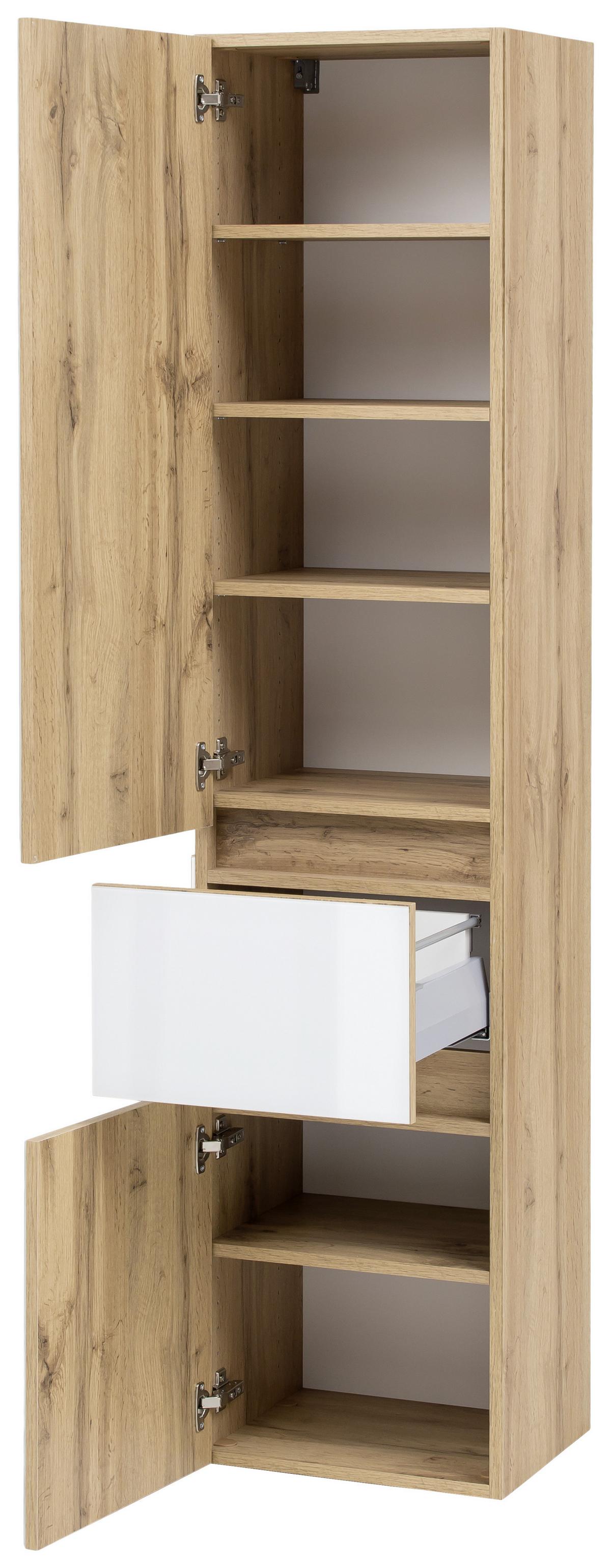 Badmöbel-Set 6-Tlg. inkl. LED Helsinki, Weiß/Eiche - Eichefarben/Weiß, KONVENTIONELL, Glas/Holzwerkstoff (160cm) - Held