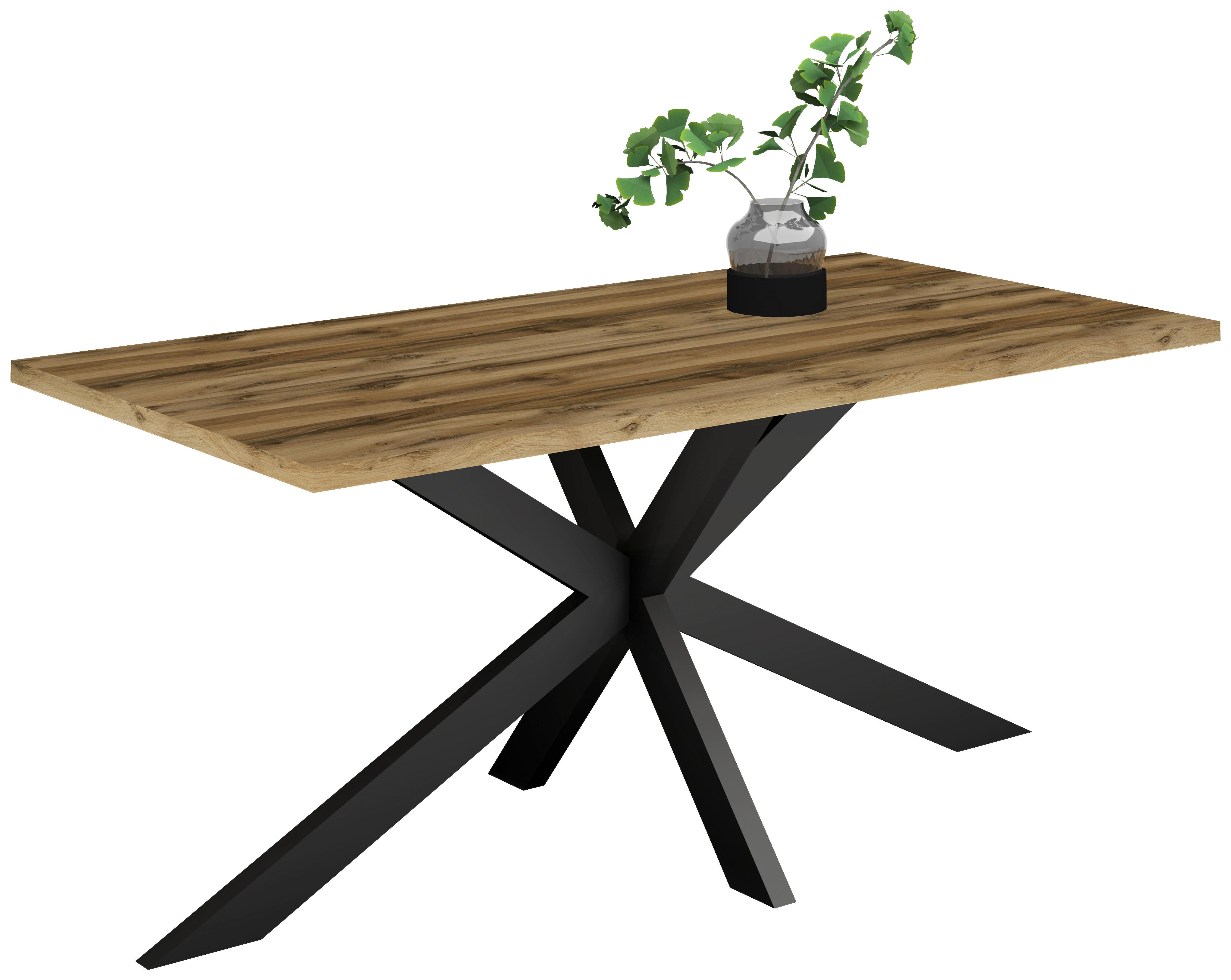 Esstisch Alex Schwarz, Plankeneiche - Plankeneiche/Schwarz, MODERN, Holzwerkstoff/Metall (160/90/78cm) - Livetastic