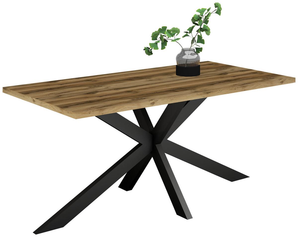 Esstisch Alex Schwarz, Plankeneiche - Plankeneiche/Schwarz, MODERN, Holzwerkstoff/Metall (160/90/78cm) - Livetastic