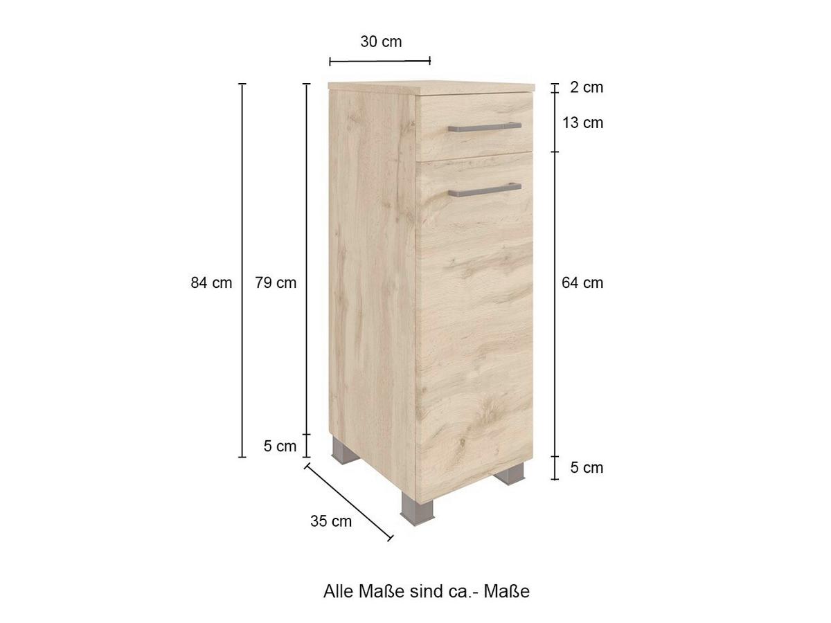Badmöbel-Set Manchester B: 90 cm Eiche Wotan Dekor - Eichefarben, MODERN, Holzwerkstoff (90cm) - Held