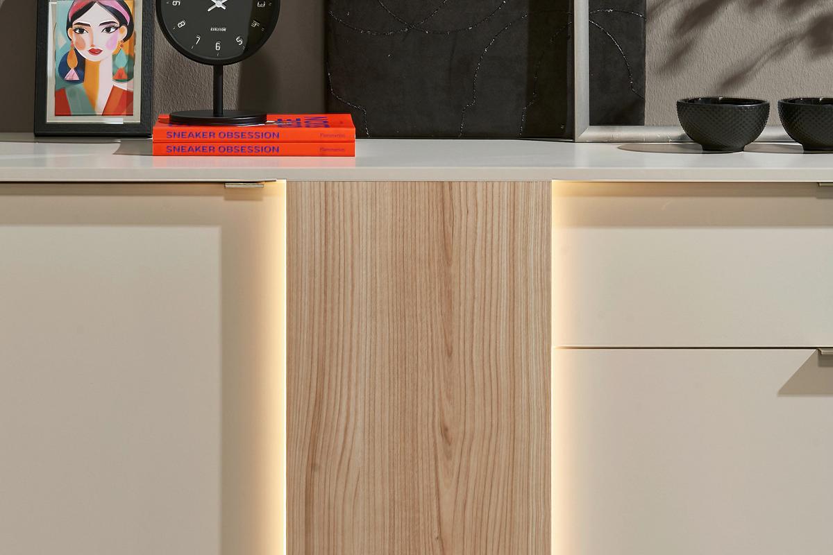 Sideboard Alex Kaschmir, B: 193cm - Kaschmir/Schwarz, Design, Holzwerkstoff (193/83/40cm) - MID.YOU