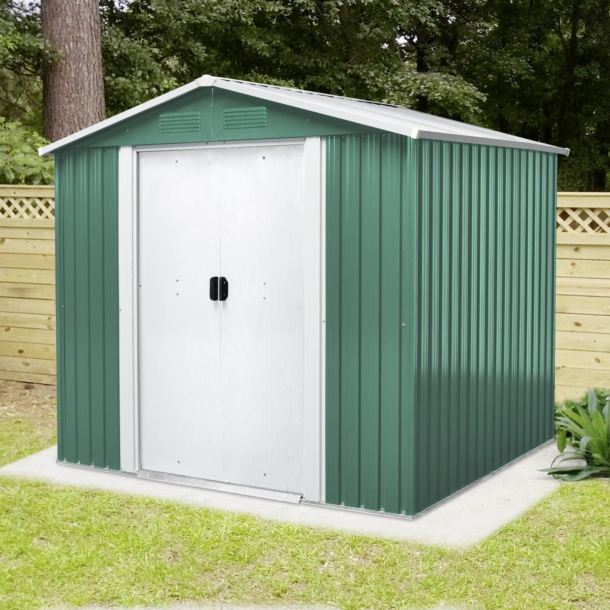 Gerätehaus Ohne Boden 236x190x174 - Weiß/Grün, Basics, Metall (236/190/174cm)