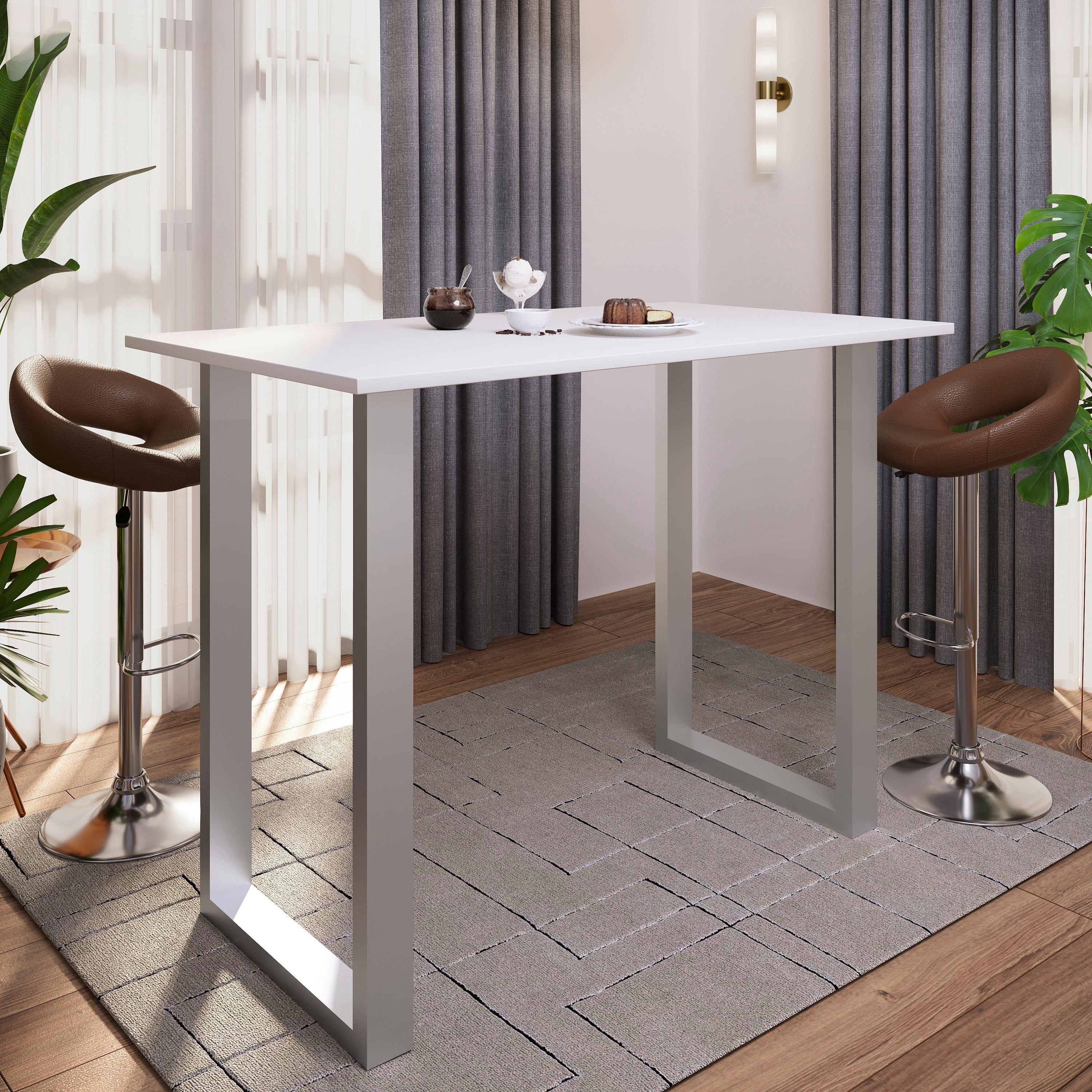 Bartisch Xona B 140x80 - Silberfarben/Weiß, KONVENTIONELL, Holzwerkstoff/Metall (140/102/80cm)