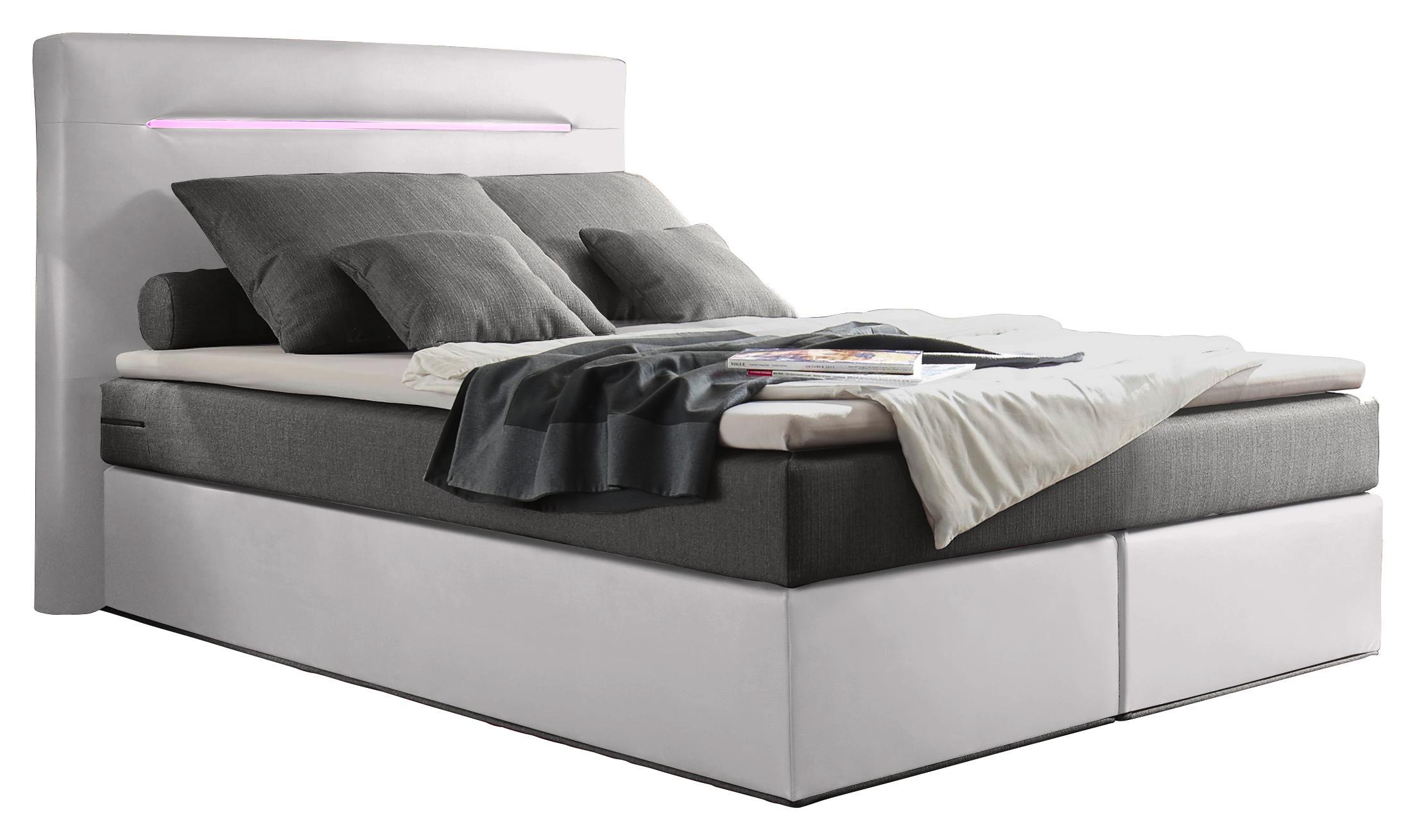 Boxspringbett Cardiff 1 ca. 140x200 cm - Silberfarben/Weiß, Trend, Holzwerkstoff/Textil (140/200cm) - Carryhome