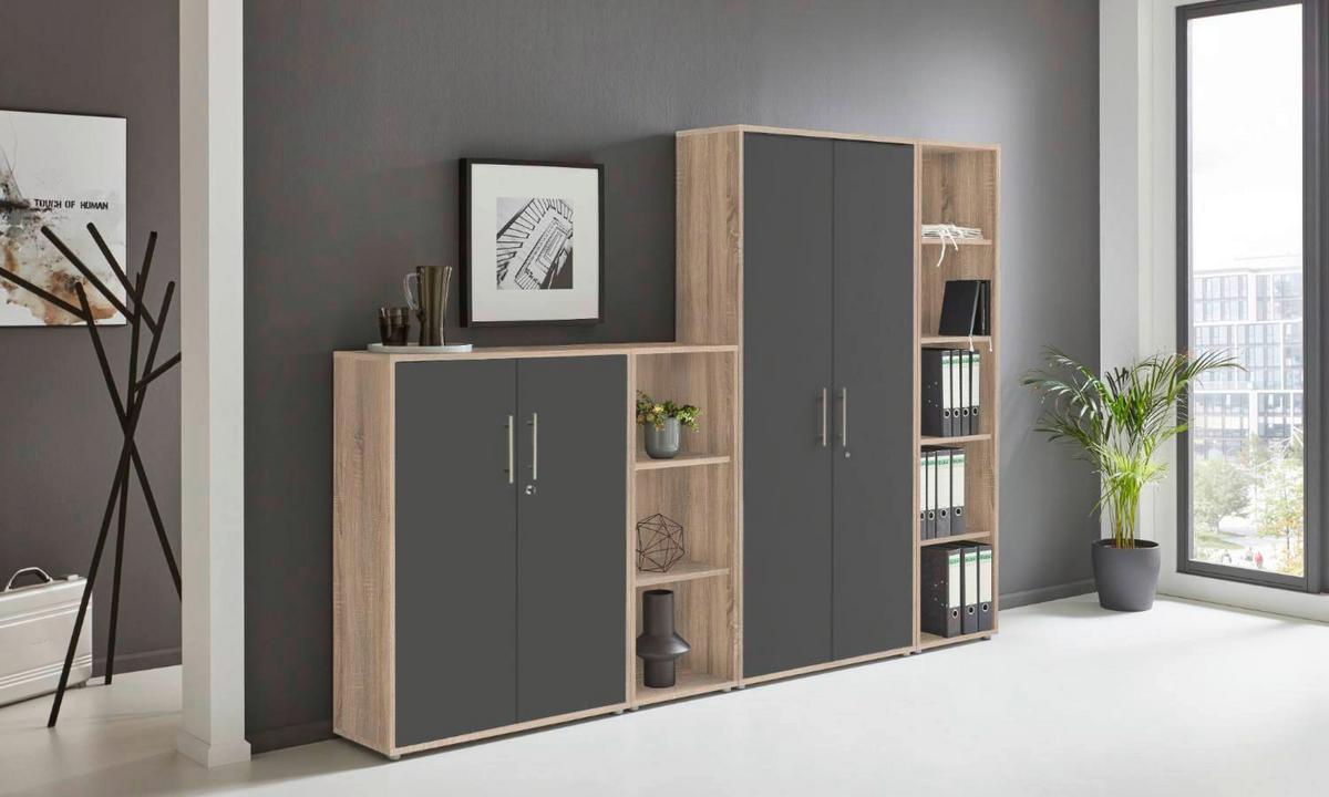 AKTENSCHRANK OFFICE EDITION - SW SET 4 - Anthrazit/Sonoma Eiche, MODERN, Holzwerkstoff (128,5/185,6/33cm) - MID.YOU