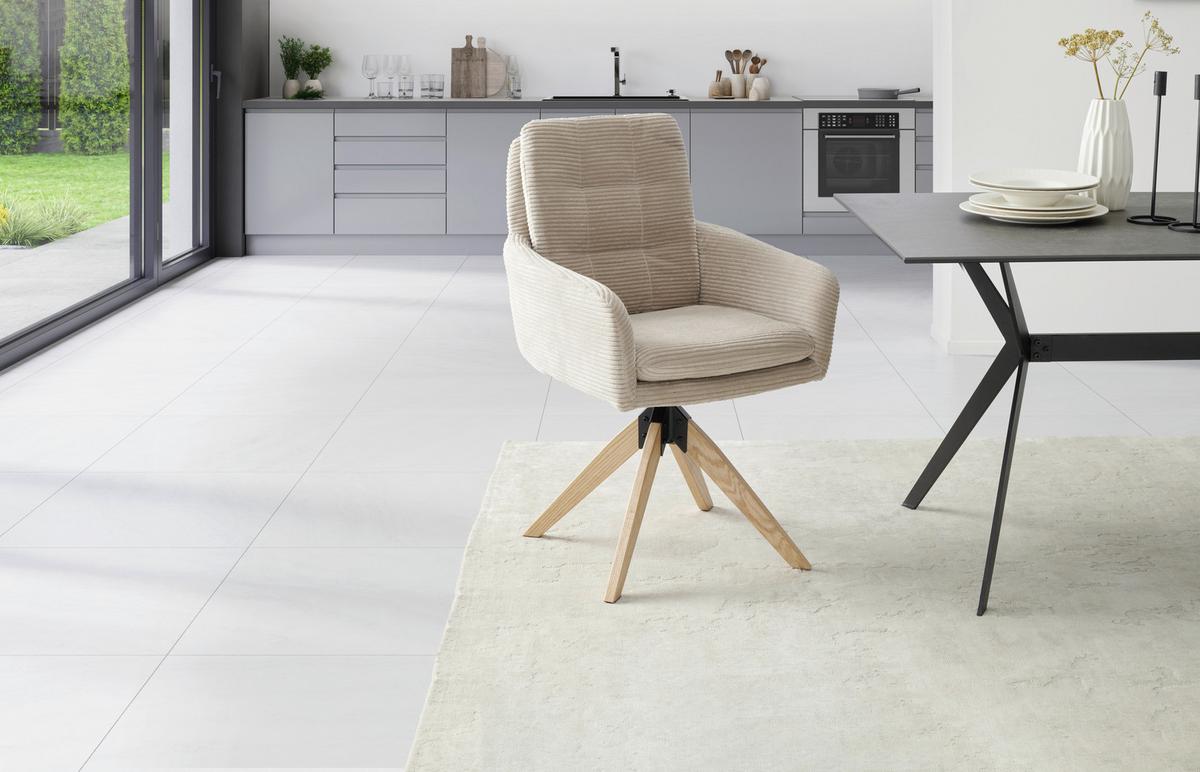 Armlehnstuhl Matti Taupe, Sitzfläche 360° drehbar - Taupe/Naturfarben, KONVENTIONELL, Holz/Textil (60/93/65,5cm) - Livetastic