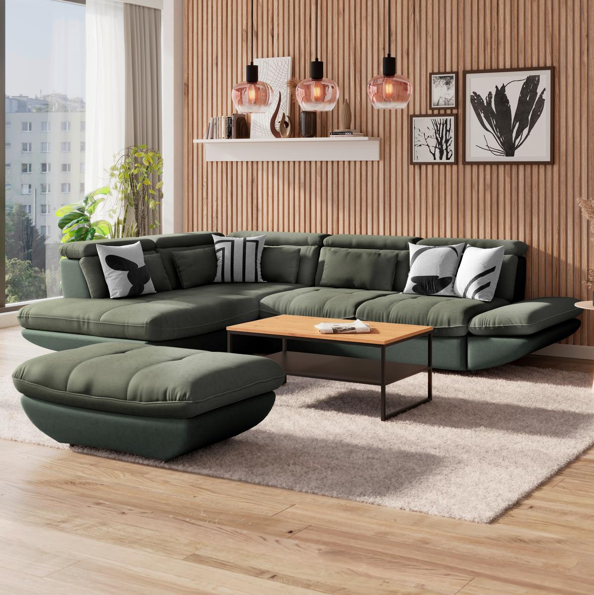 SEDACIA SÚPRAVA PARK - čierna/tmavozelená, Modern, textil/plast (311/233cm) - Luca Bessoni