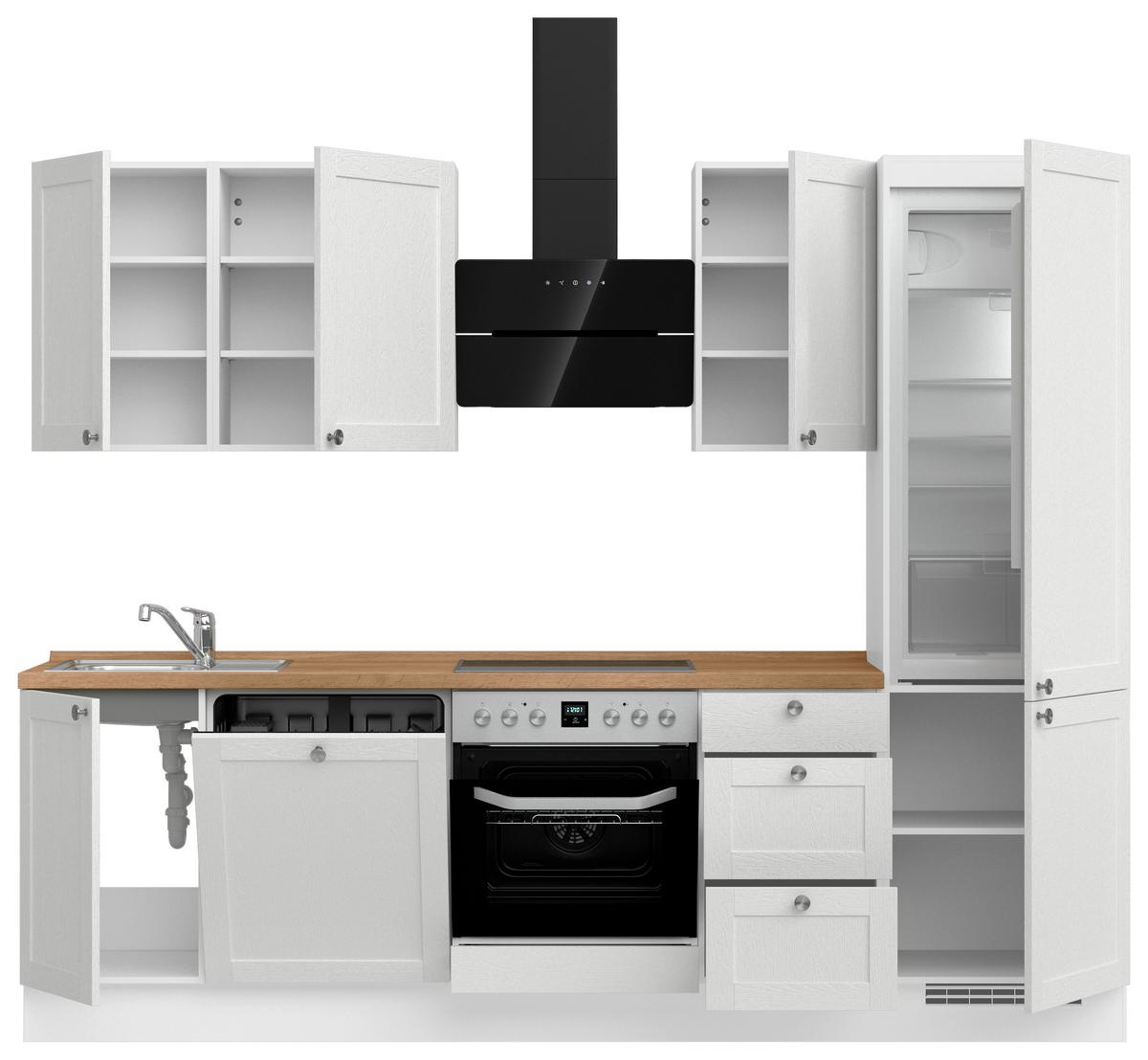 Kuchynská linka 270 cm, biela / dub Sierra - biela/farba ušľachtilej ocele, Romantik / Landhaus, kov/kompozitné drevo (270cm) - Nobilia