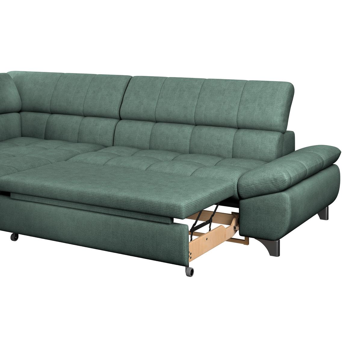 Ecksofa Gemini Grün, B: 234cm - Chromfarben/Dunkelgrün, KONVENTIONELL, Textil (234/312cm)