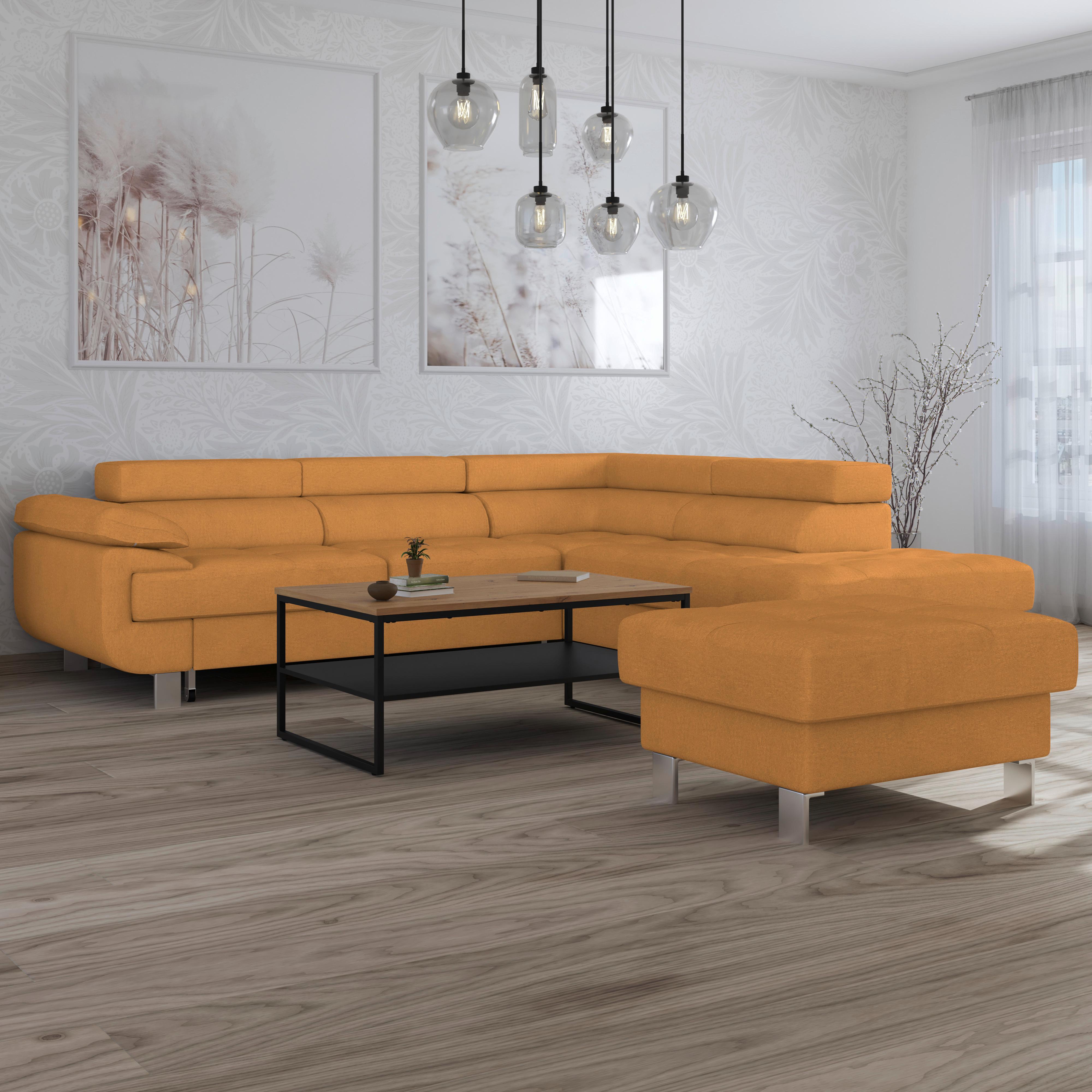 Polsterhocker Savona Webstoff Mango/Orange H: 44 cm - Orange, MODERN, Textil (90/44/73cm) - Ondega