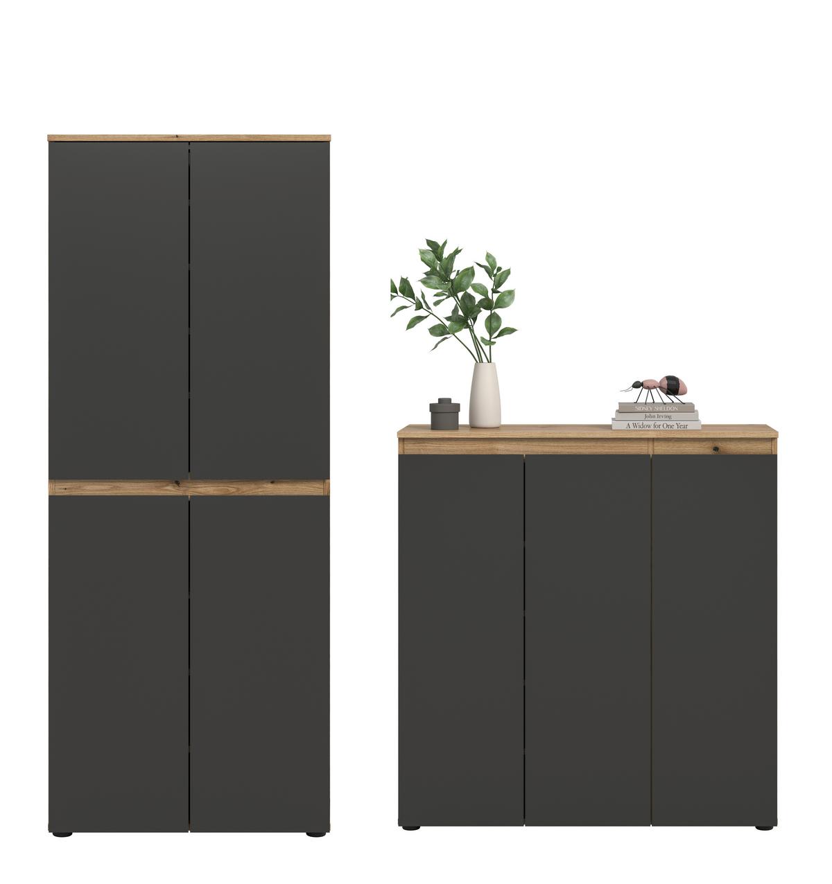 Garderobenschrank Scarpa Eiche Dekor, Anthrazit B:140cm - Eichefarben/Anthrazit, Design, Holzwerkstoff (190/175/37cm) - Livetastic