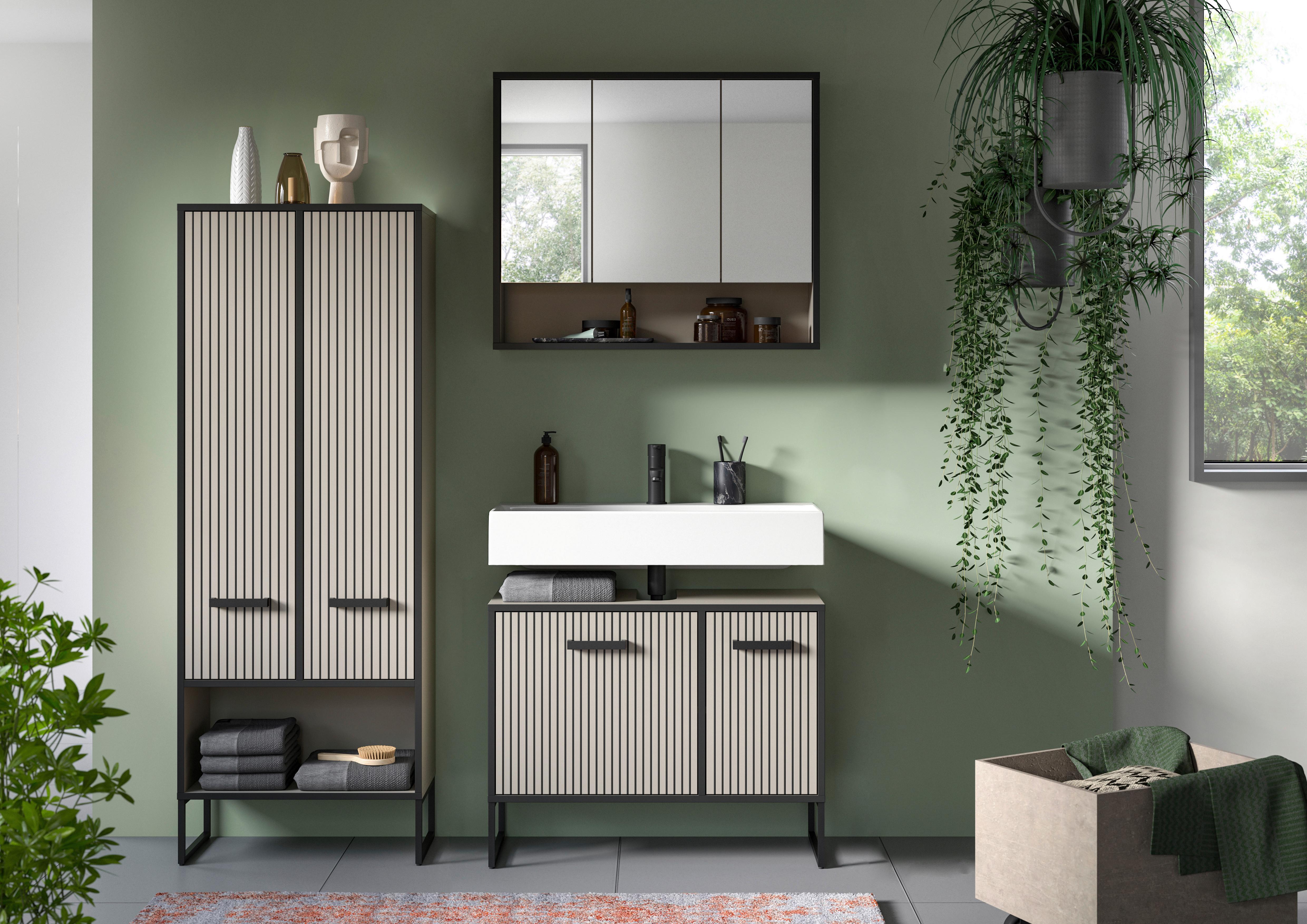 Badezimmer Bagno Schwarz/kaschmir B:139cm - Kaschmir/Schwarz, MODERN, Holzwerkstoff (139cm) - MID.YOU