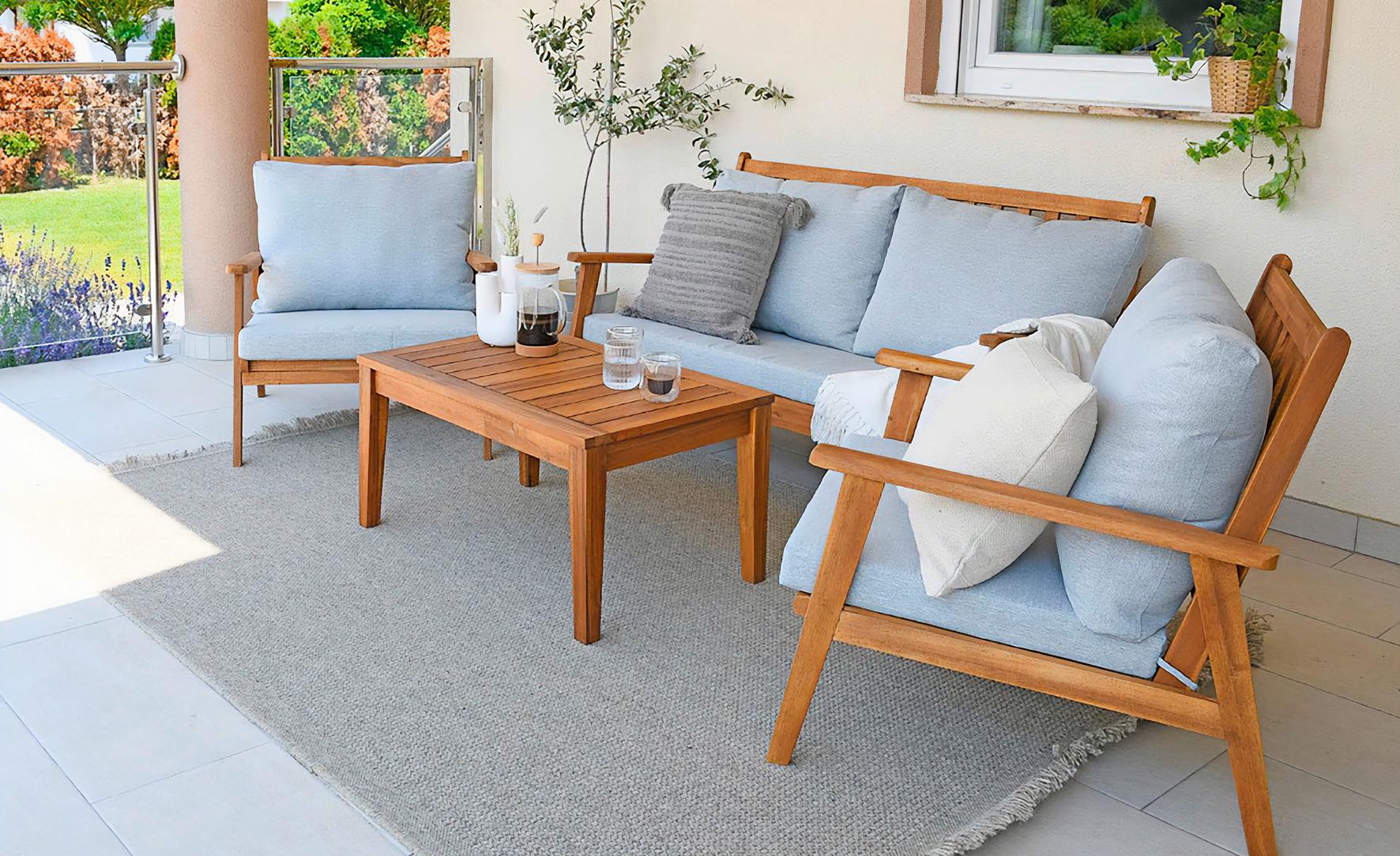 Loungegarnitur La Palma - Hellgrau/Akaziefarben, MODERN, Holz/Textil - MID.YOU