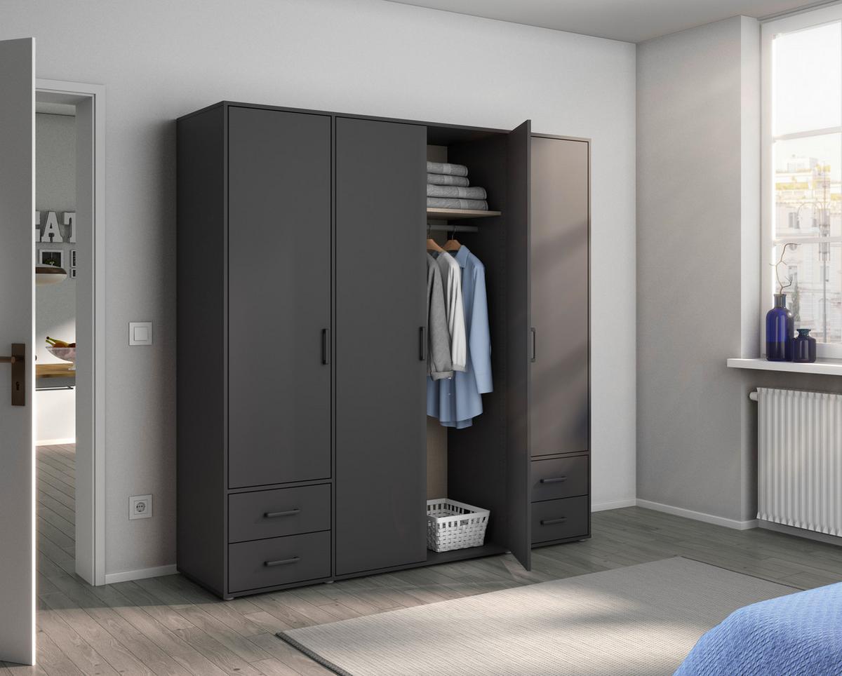 Drehtürenschrank mit Schubladen 187 cm Grau - Grau, MODERN, Holzwerkstoff (187/194/53cm) - Rauch Möbel