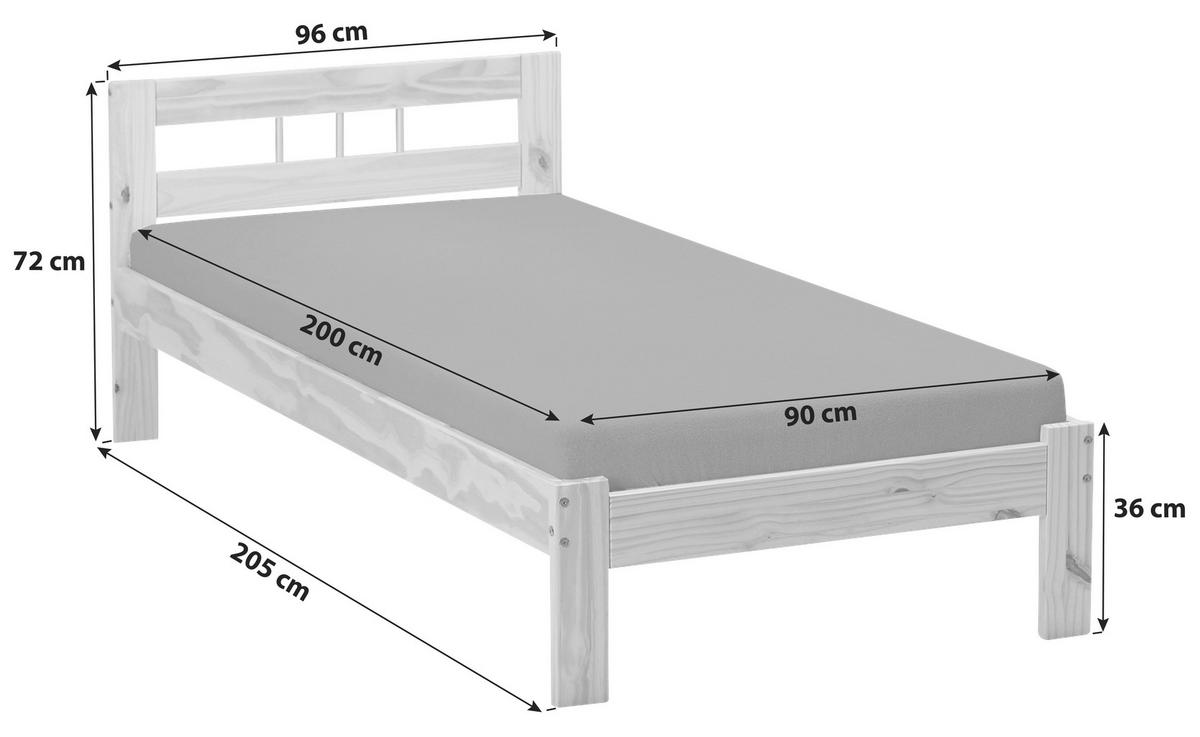 Bett Echtholz Massiv 90x200 Jana, Kiefer Natur - Naturfarben, Design, Holz (90/200cm) - MID.YOU